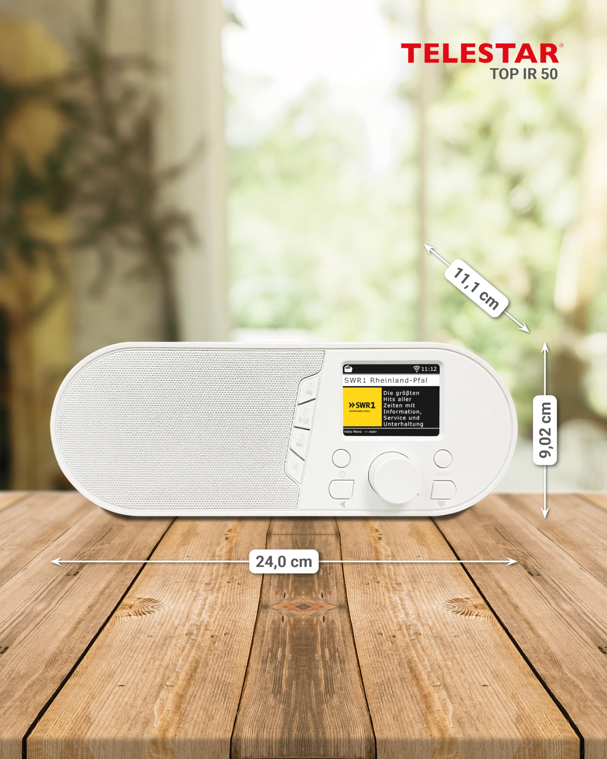 TELESTAR TOP IR 50 – Internetradio, Bluetooth Audio-Streaming – Weiß | 7 W, USB-Aufnahmefunktion, Stationstasten am Gerät, Dimmfunktion, Nachtmodus, Hotelmodus, Fernbedienung