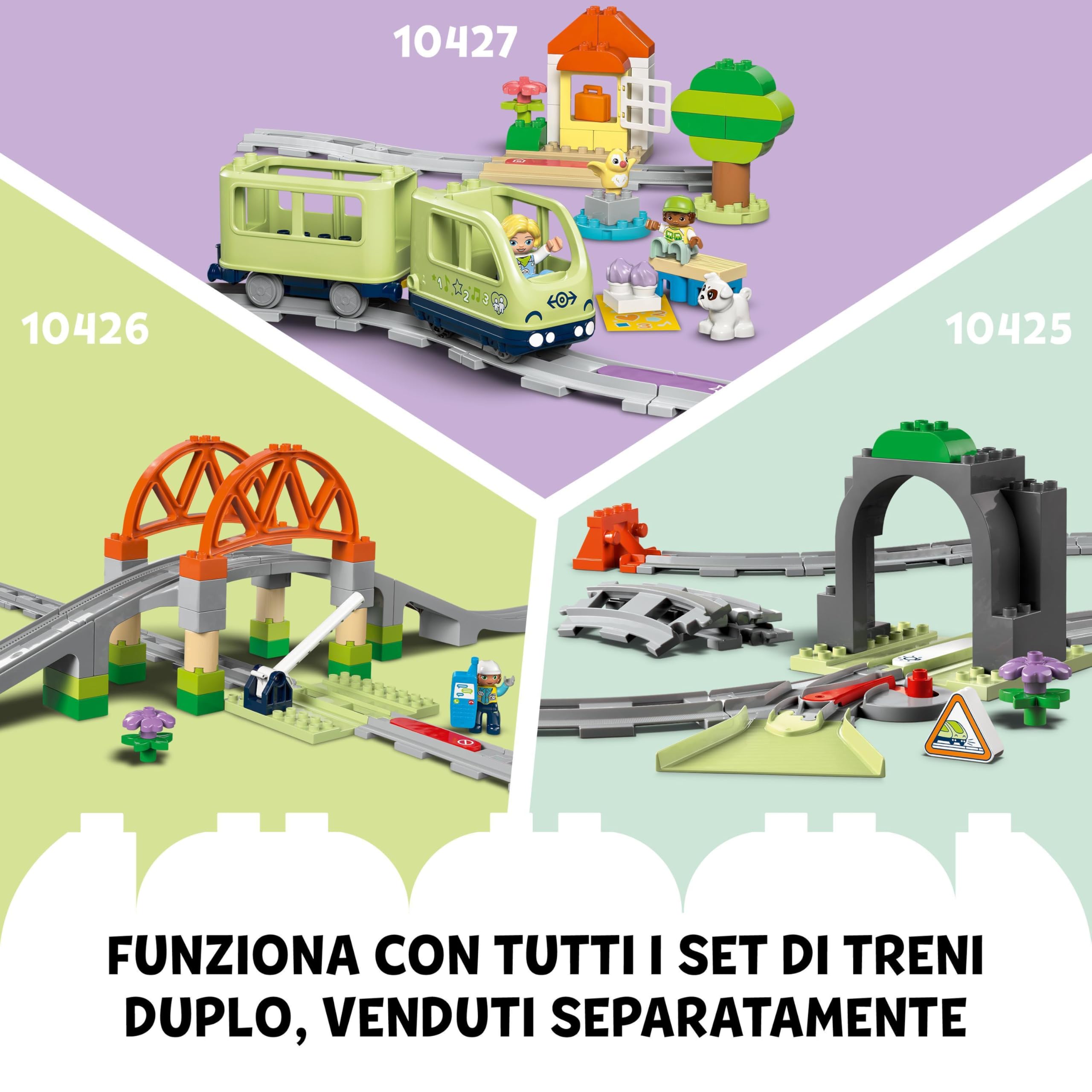 LEGO DUPLO Grande Treno Comunitario Interattivo - Giochi Didattici per Bambini e Bambine da 3 Anni in su - Include un Treno Giocattolo Push&Go con Suoni e Luci, 16 Pezzi di Binario e 4 Figure - 10428