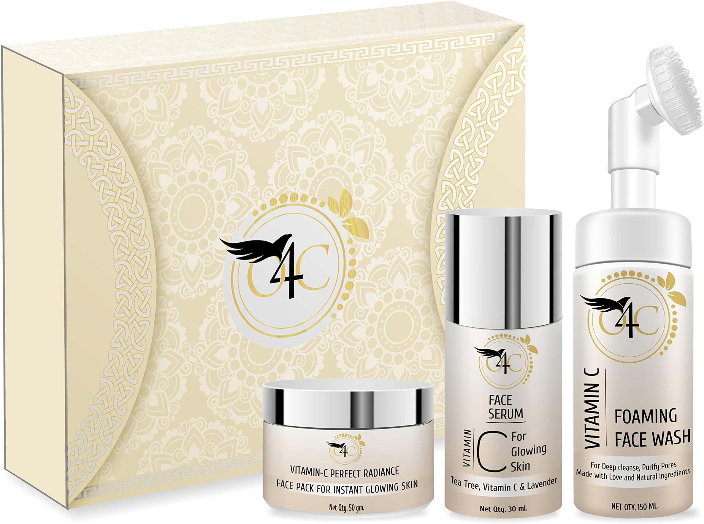 Vitamin C Skin Care Facial Kit Consists Of Vitamin C Face Wash, Vitamin C Serum & Detan Face Pack For Glowing Skin-150 Ml, 50 Ml, 50 Gm Each
