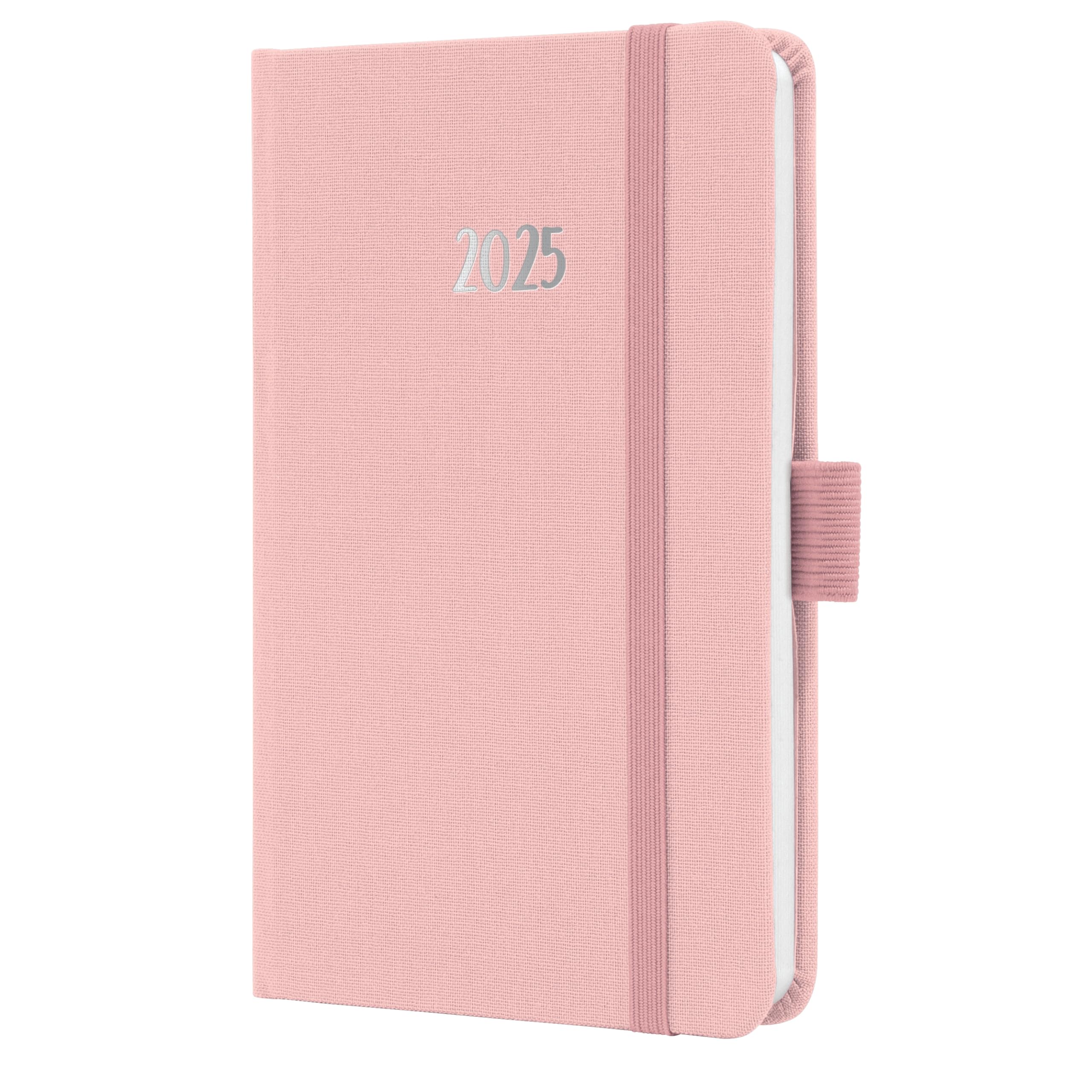 SIGEL J5404 Weekly Planner Jolie 2025, FSC-Certified, 2 Pages = 1 Week, hardcover with a Fabric Surface, Approx. A6, Light Pink, 174 Pages