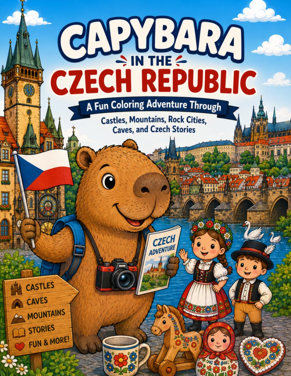 Capybara in the Czech Republic: A Fun Coloring Adventure Through Castles, Mountains, Rock Cities, Caves, and Czech Stories (Capybara Around the World)