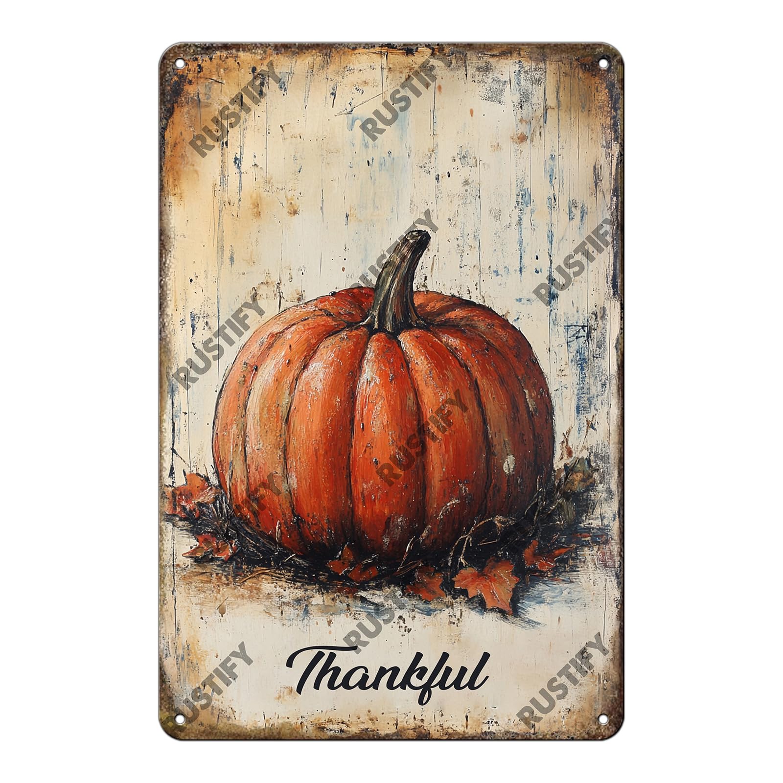 Anceky Thanksgiving Thankful Pumpkin Sign Funny Metal Tin Sign Wall Decor for Home Yard Office Kitchen Outdoor 12×16 Inch