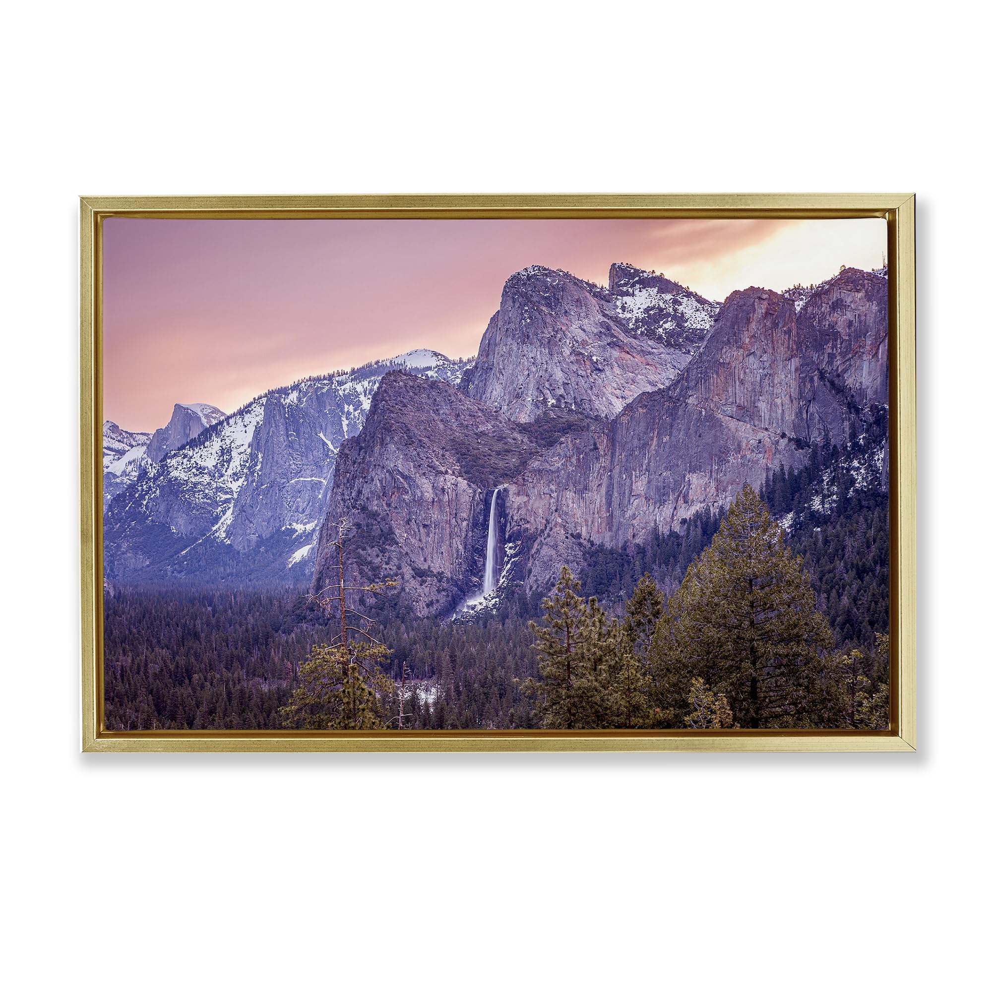 Stupell Industries Metallic Gold (Matte) Majestic Mountain Waterfall Sunset, 20 X 30 Inch Canvas In Floater Frame