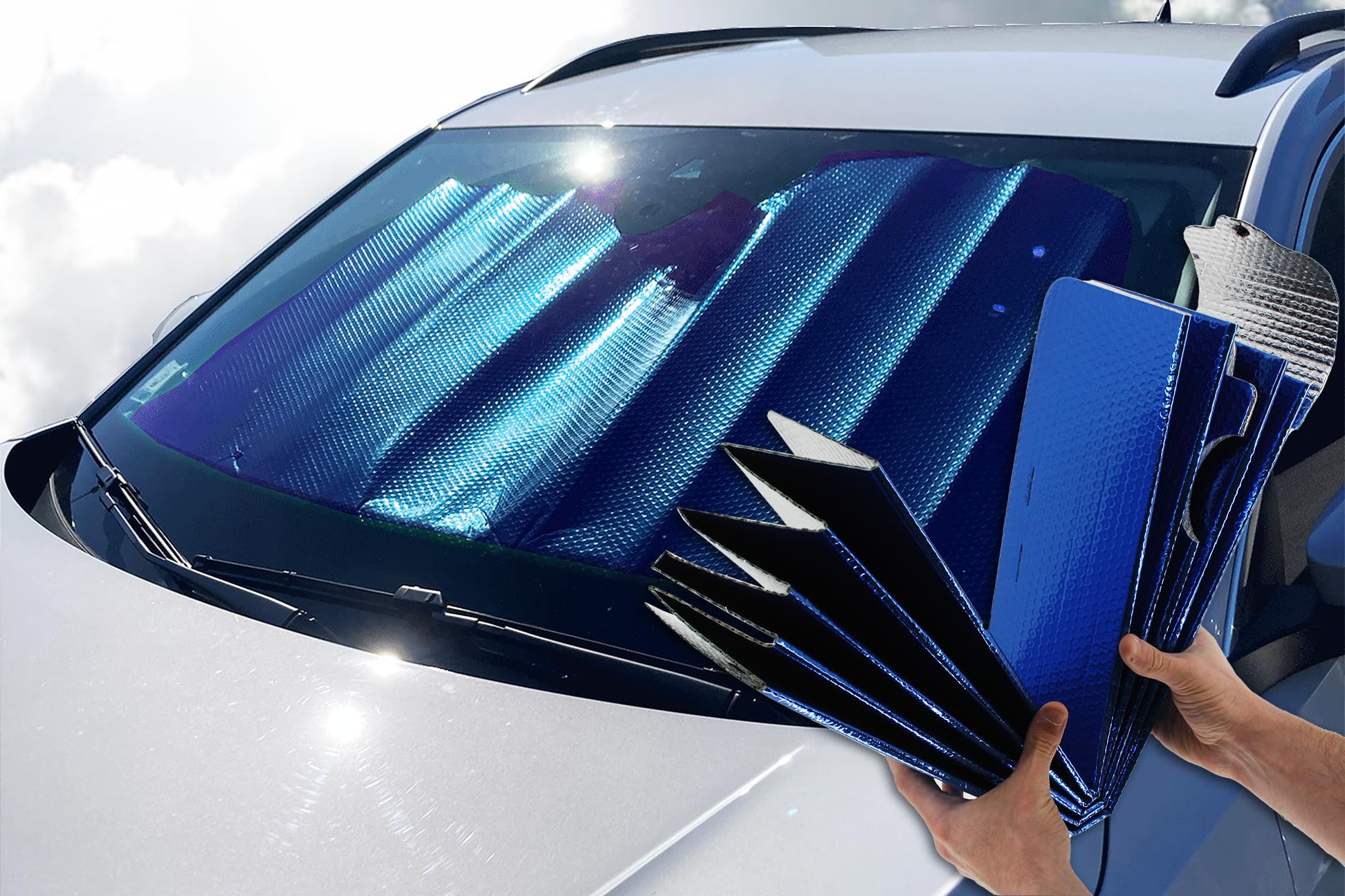 Pare-Soleil Avant Thermique Anti-UV Tiny Bleu 130x70cm - Été/Hiver, 80% Plastiques Recyclés