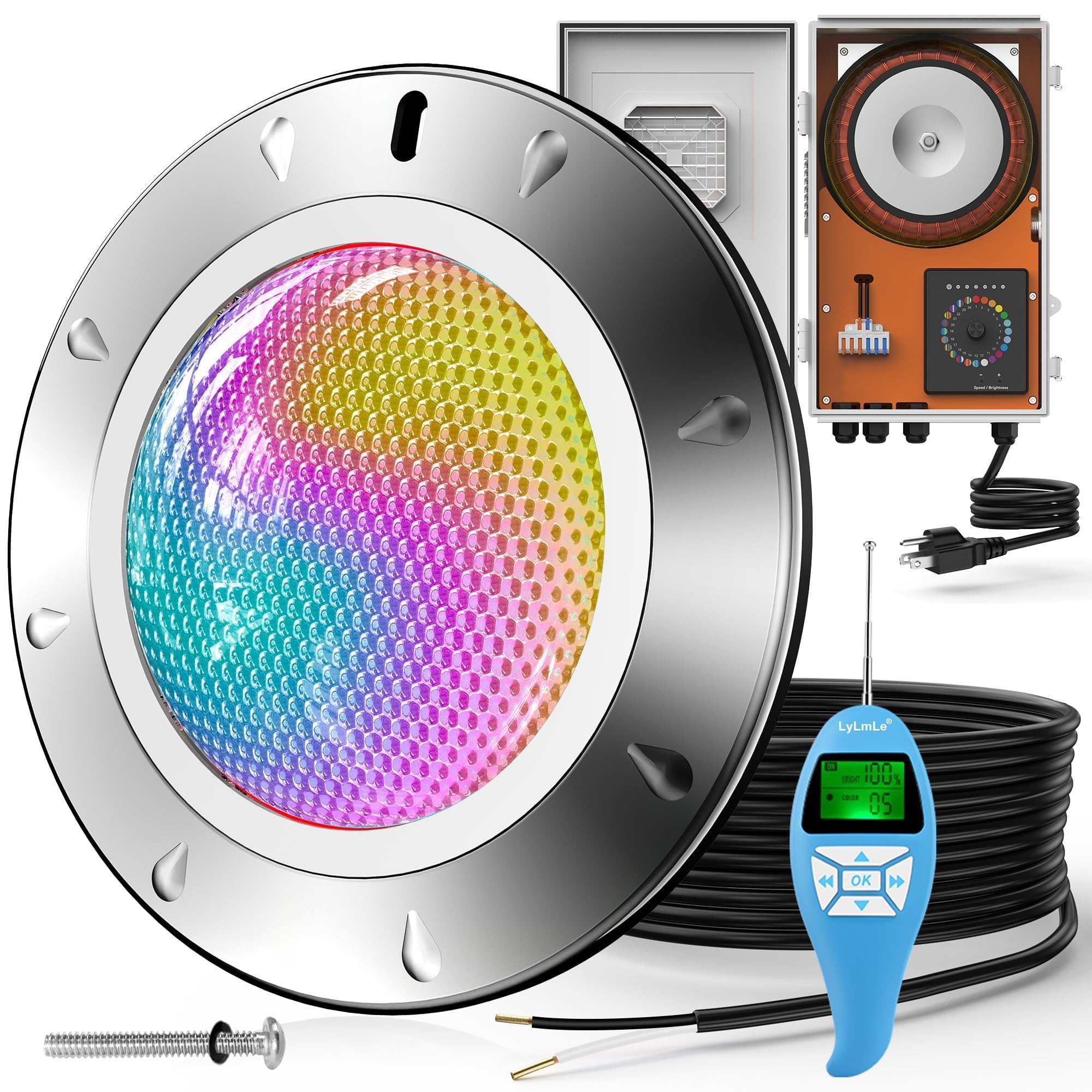 LyLmLe Pool Light for Inground Pools, 65W 12V RGBW LED Multicolor Inground Pool Light with Transformer Controller, 316 Stainless Steel,14 Color Lights