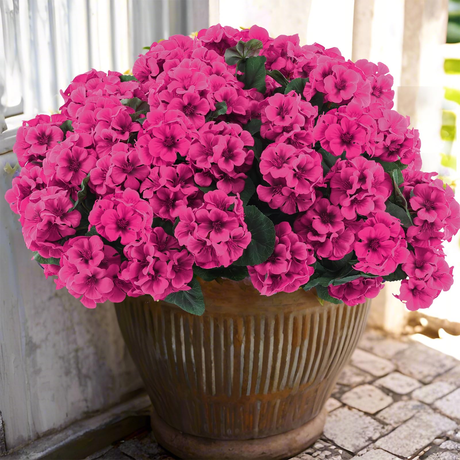 Photo 1 of Hananona Artificial Geranium Flowers for Outdoors Geranium Silk Flowers Outdoor UV Resistant Garden Plants Faux Flowers for Home Kitchen Table Centerpieces Decor (12, Rose Red)