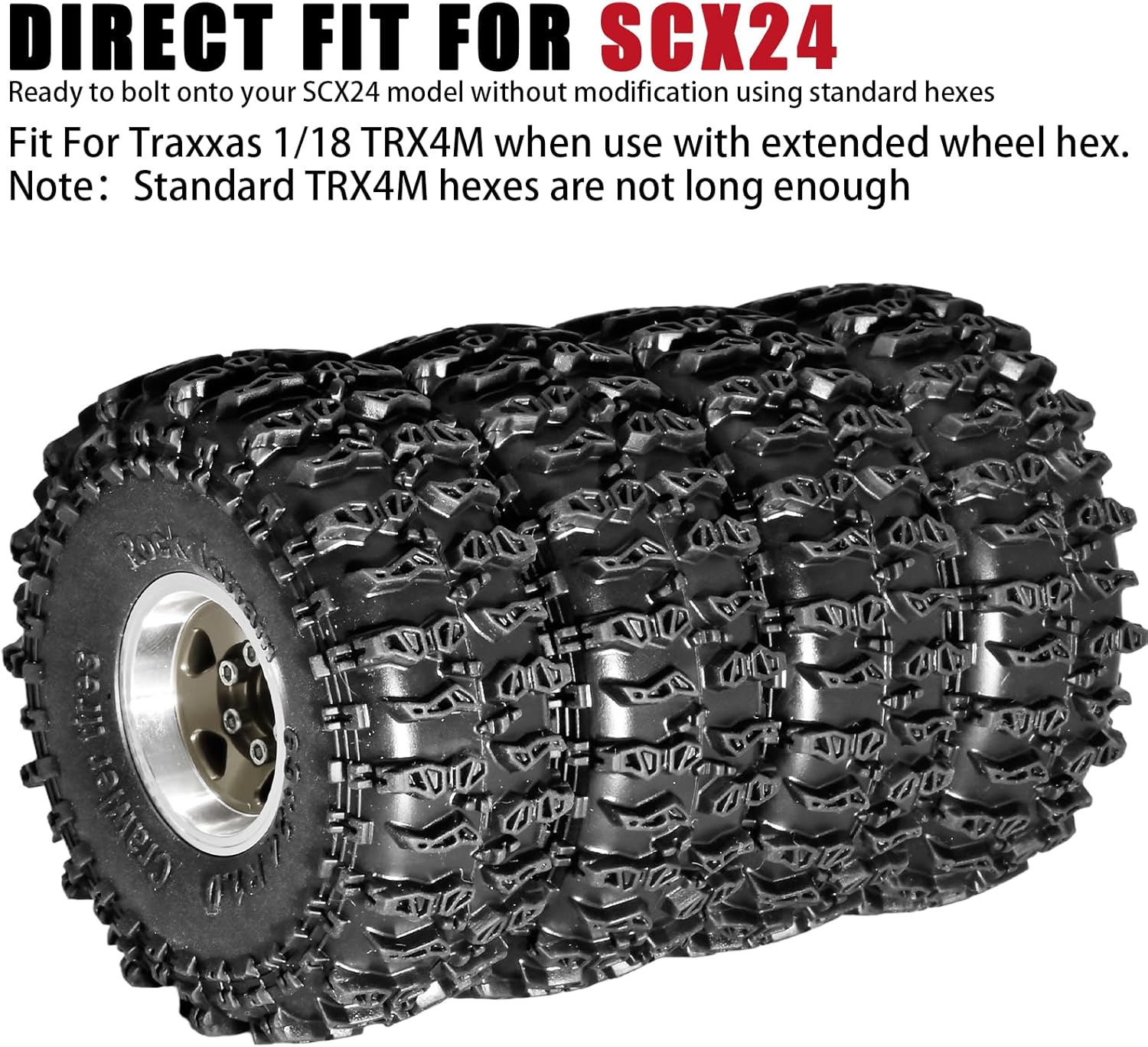 1.0 Beadlock Wheel Soft Tire Set RC Upgrade Part for Traxxas 1/18 TRX4M 1/24 RC Crawlers car Axial SCX24 FMS FCX24 Gladiator Bronco C10 JLU Deadbolt B17 Upgrade.(4Pcs/Set)