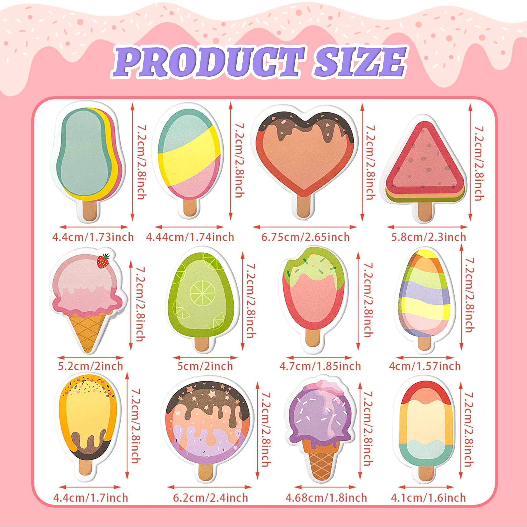 YeahBoom Pack of 24 Sticky Notes, 720 Sheets Small Sticky Notes Children, Ice Cream Sticky Notes, Cute Mini Sticky Notes - Image 2