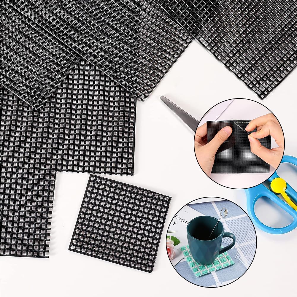 WADORN 8 pcs Fogli di Tela In Rete di Plastica, Fogli di Tela Rettangolari Vuoti per Mezzopunto per Ricamo Piastre A Rete per Maglieria All'Uncinetto Fai-Da-Te Progetto di Lavorazione Del Filato, Nero