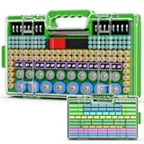 Battery Organizer Storage Holder Box Case with Tester, Ultra-Large 280+ Batteries Double-Sided Variety Pack,Holds AA AAA 4A C D Cell 9V 3V Lithium18650 LR44 CR2 CR123 CR1632 - Green