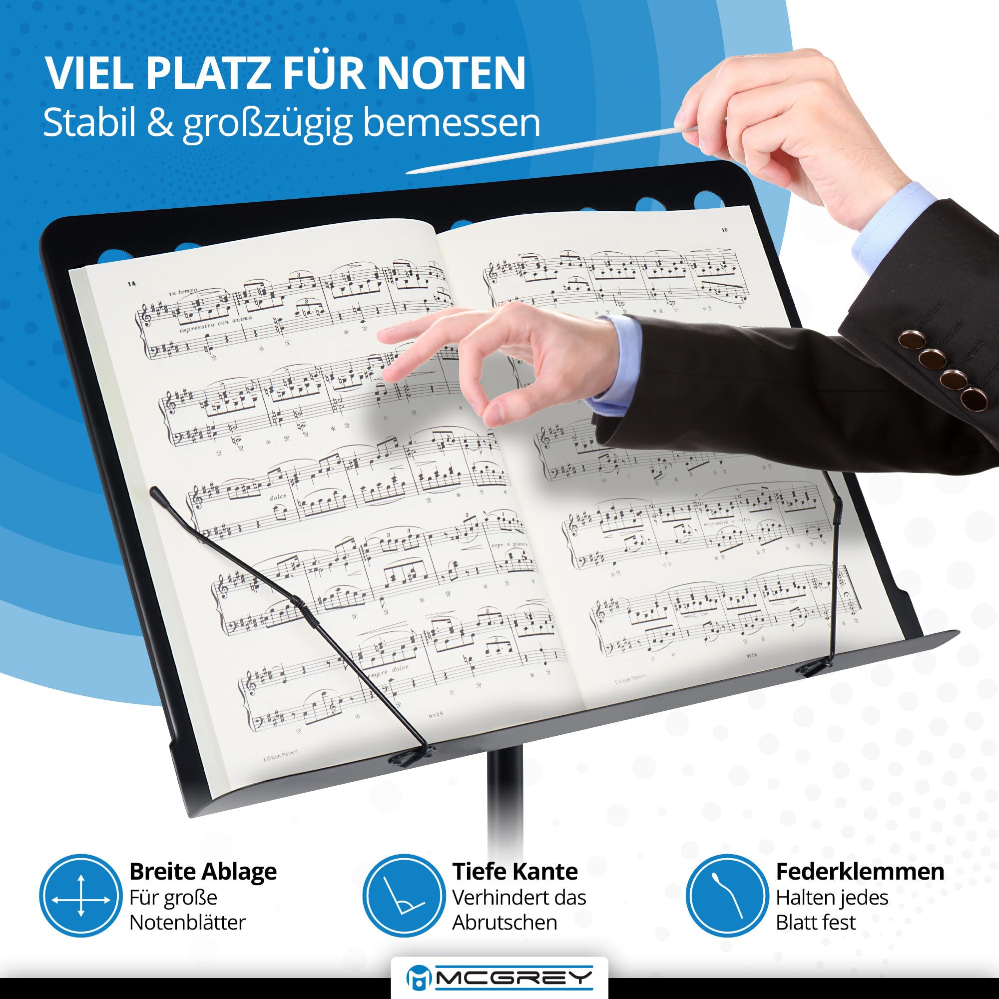 Set Leggio Orchestra McGrey con Luce LED (leggio regolabile in altezza con luce LED per spartiti) Nero