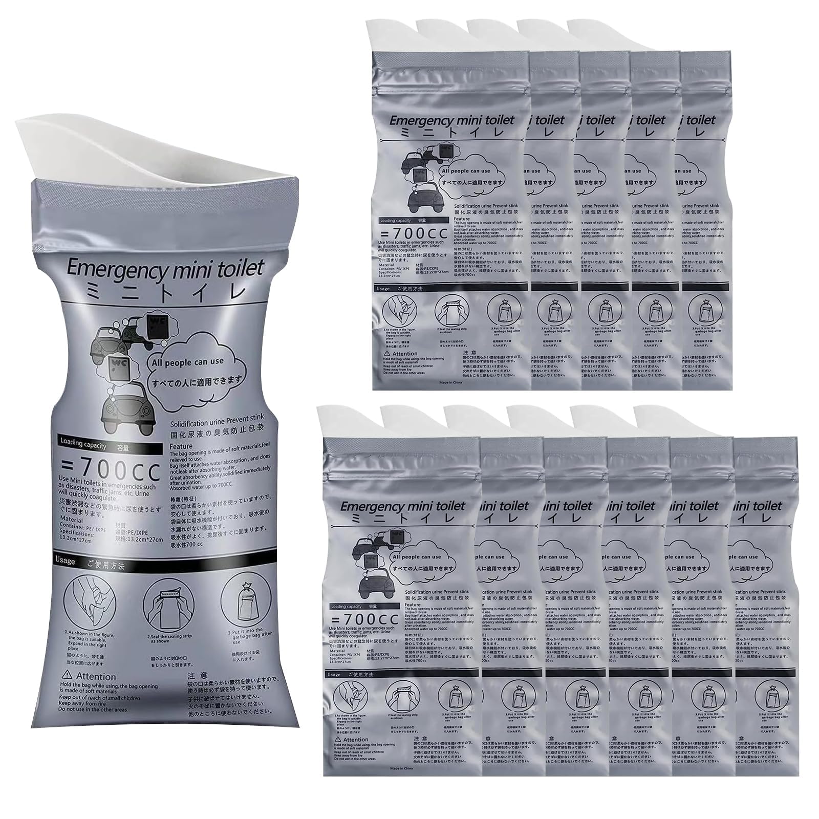 Scettar Pack of 12 Disposable Urine Bags, 700 ml, Super Absorbent Portable Urine Bottles for Men with Gel, Emergency Toilets for Car, Urinella for Women for On the Go, Camping, Travel, Car Travel,