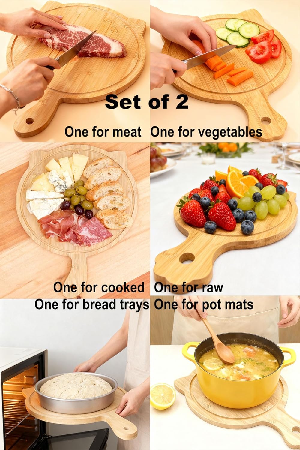 2 Pcs Non Toxic Bamboo Cutting Boards for Kitchen with Juice Groove, Cat Shaped Cute Charcuterie Boards & Serving Tray with Handle - Funny Kitchen Decor & Gifts for Cat Lovers Women Housewarming