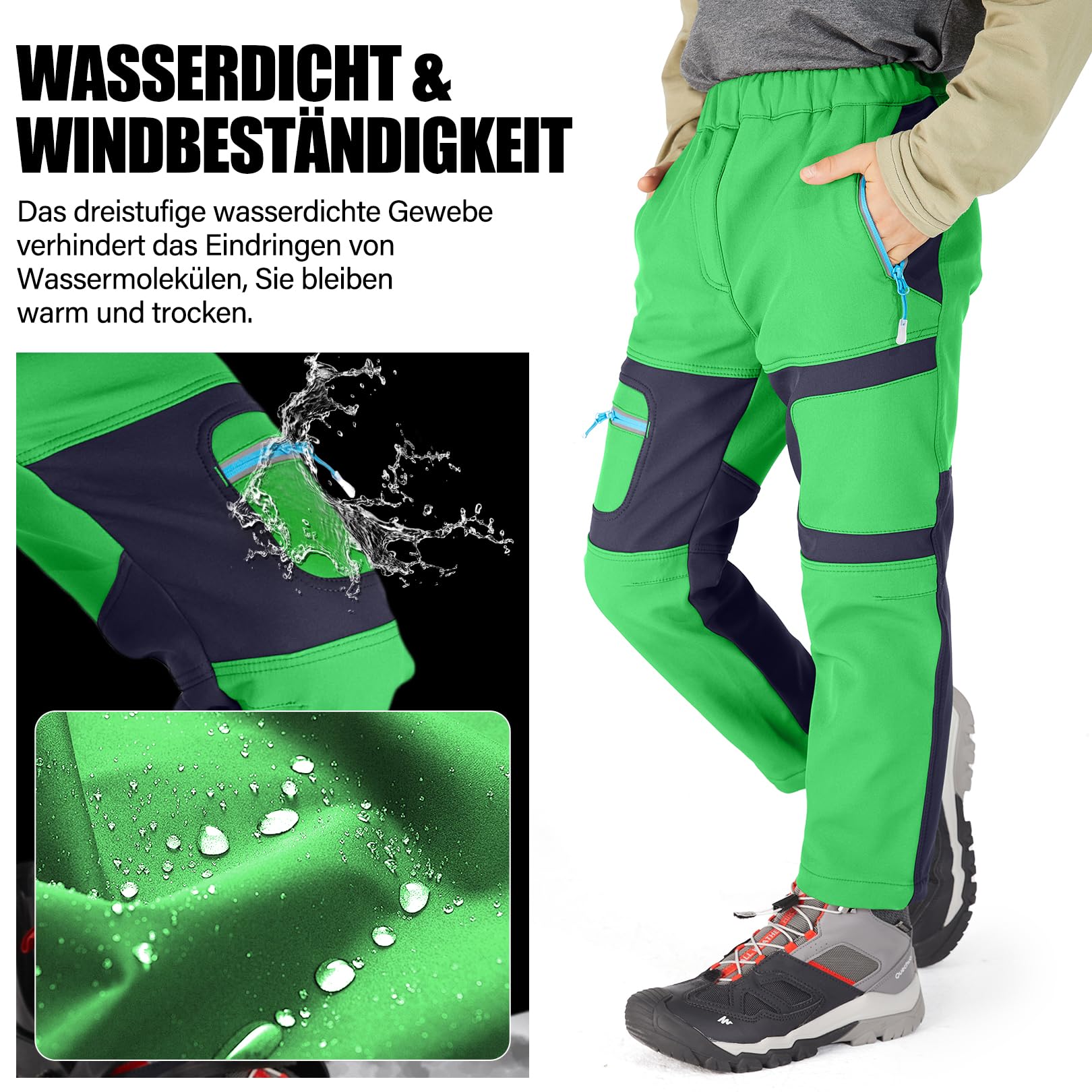 Pantaloni da sci per bambini, imbottiti, impermeabili, termici, da trekking, da neve, invernali, per attività all'aria aperta, per ragazzi e ragazze