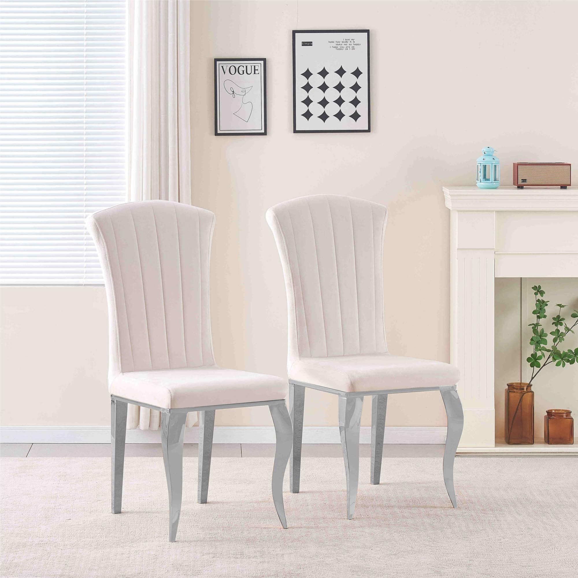 Modern Velvet Dining Chairs, Set of 2 - Elegant Kitchen Chairs with Stainless Steel Legs for Dining Room or Reception Area - Comfortable Seat Cushion, 500lbs Weight Capacity