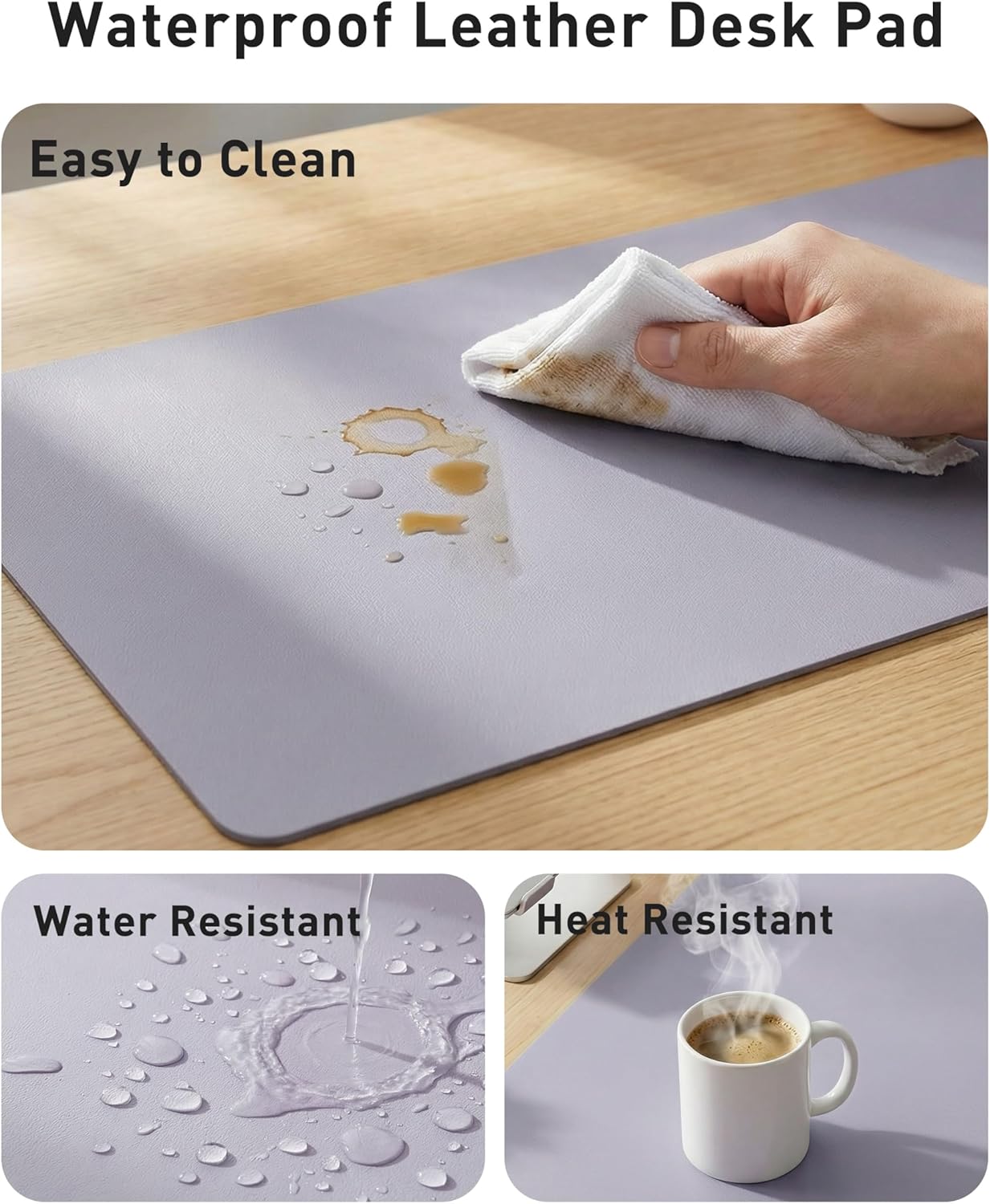 Aothia Faux Leather Desk Mat - Large Mouse Pad, Non-Slip PU Leather Blotter, Waterproof Writing Surface for Office and Home (Lavender, 63" x 17")