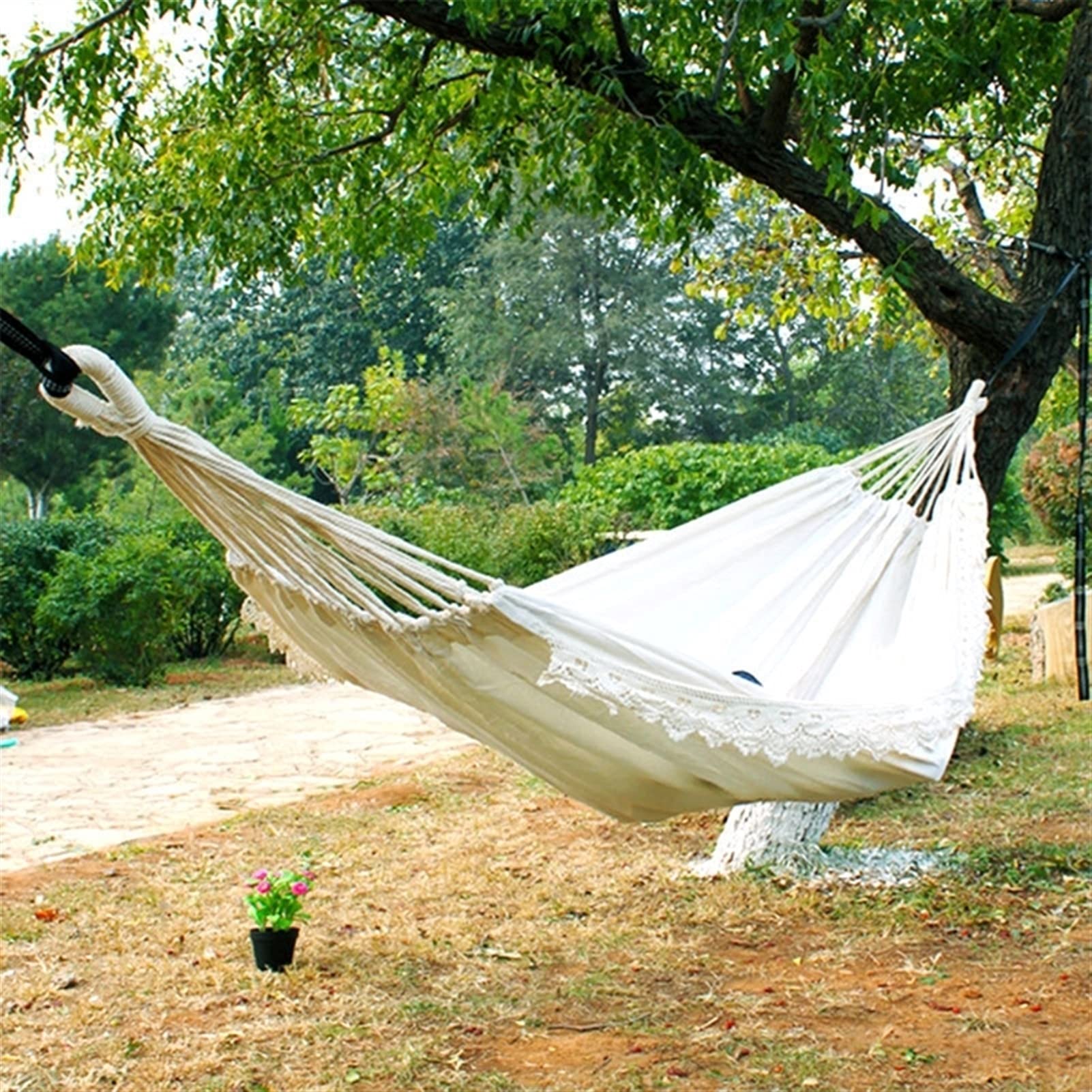 KIZQYN Schaukeln Outdoor Camping Hängematte Swing Tragbare Hängende Stuhl Reine weiße romantische Spitze for Reisen Wandern Garten Schlafende Schaukel 