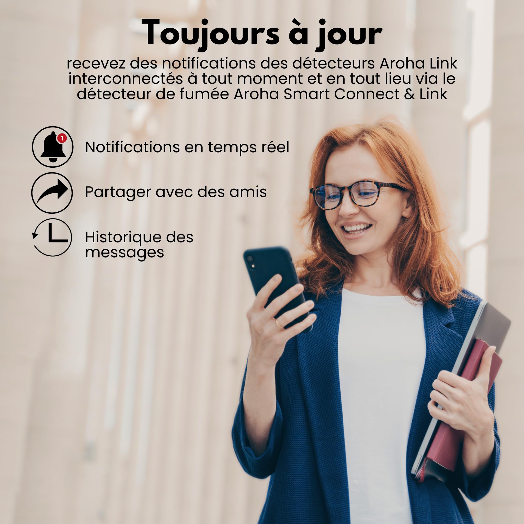 Aroha Smart Connect & Link Détecteur de Fumée Interconnecté WiFi - Batterie de 10 Ans - Alarme Incendie Connecté avec Smart Life & Tuya - 5 pièces