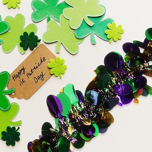 Miniatura 6 de Ohiyoo Guirnalda de oropel de Mardi Gras de 50 pies, guirnalda dorada, verde y morado, guirnalda de oropel para árbol de Navidad, guirnalda metálica