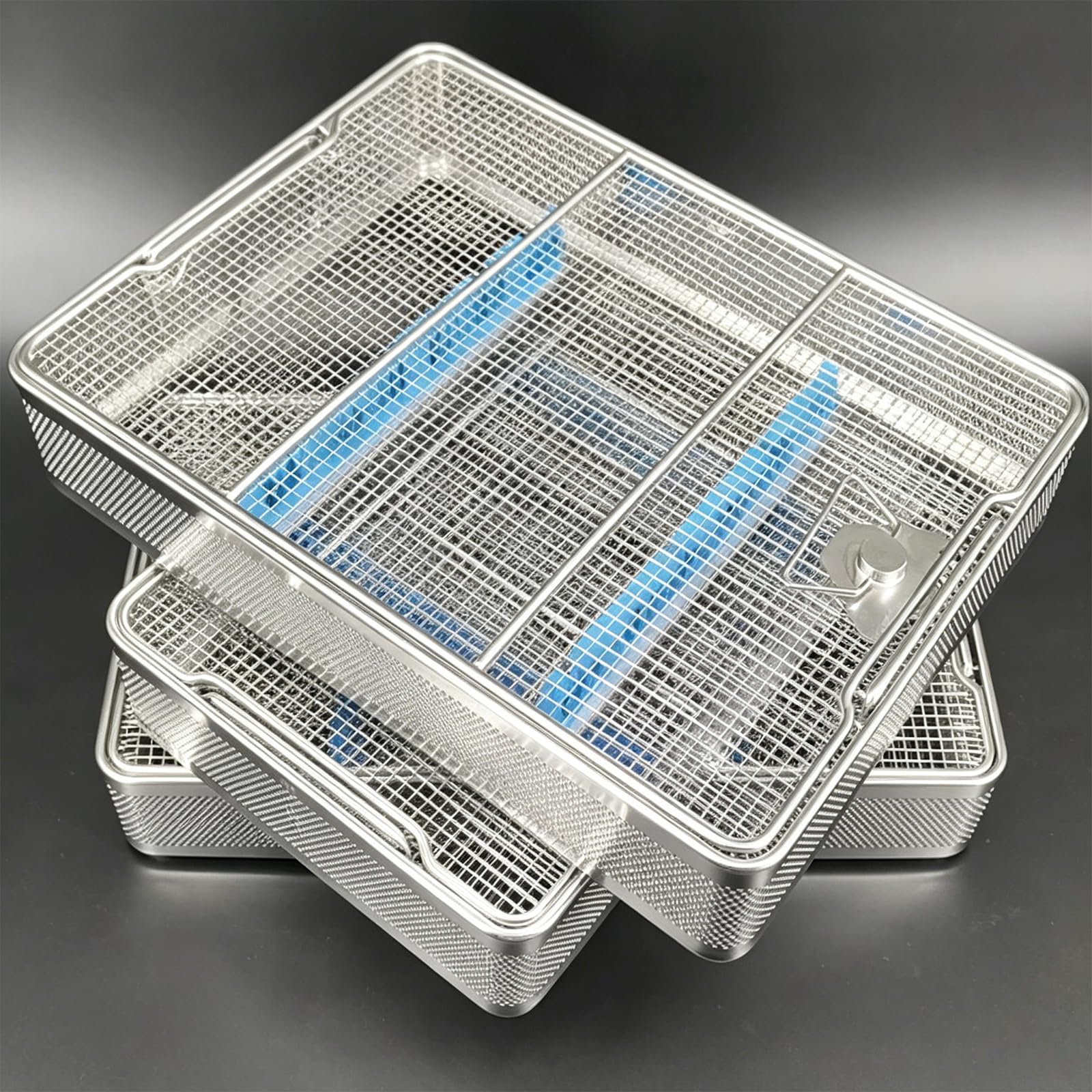 Bandeja de instrumentos de acero inoxidable 304, cesta de malla para cirugía y herramientas ortopédicas, caja de autoclave reutilizable con agujeros de 2 cm, duradera y fácil de limpiar