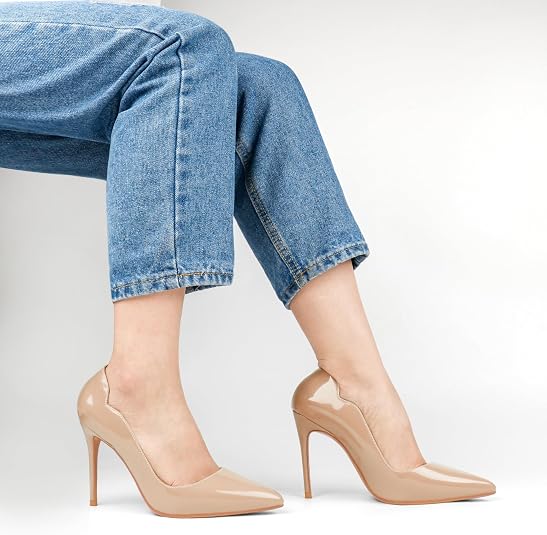 COLETER Women’s 4 Inch Stiletto Pumps – Pointed Toe Wedding Dress Shoes, Matte Apricot, Size 10.5