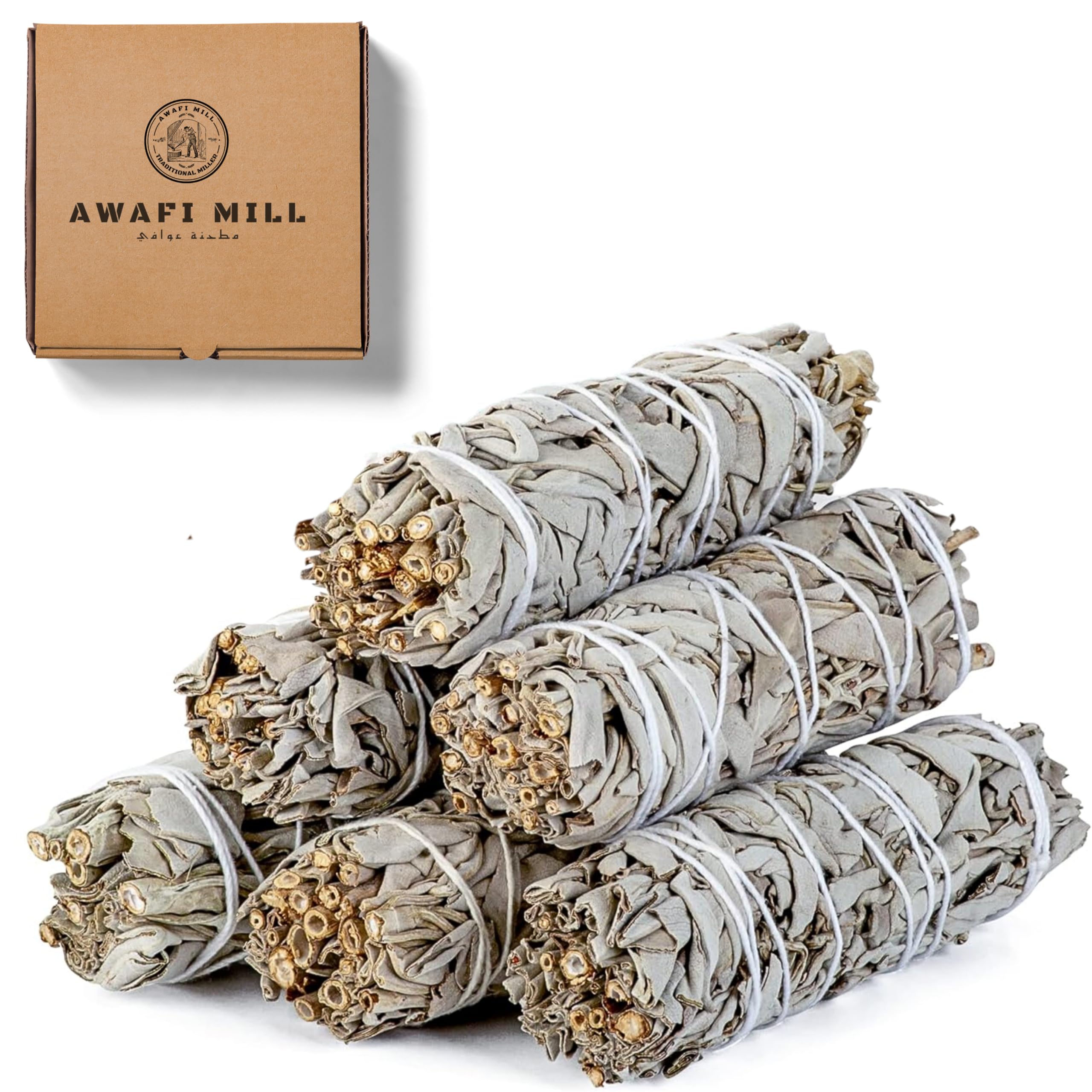 AWAFI MILL White Sage Smudge Sticks - Authentic California Sage for Aromatic Cleansing and Home Purification and Relaxation (Pack of 3 Premium Sticks)