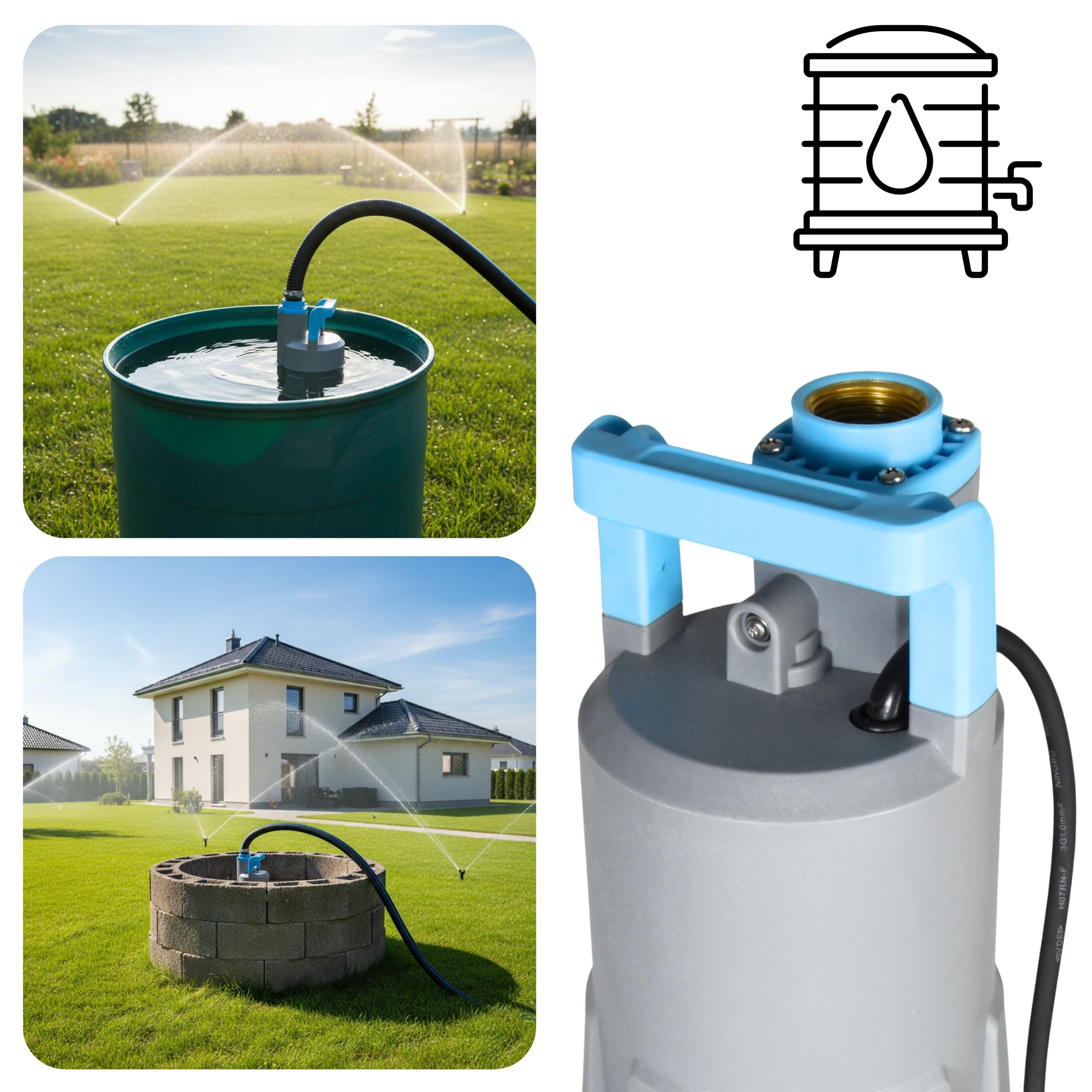 Pompe Submersible FLOX 45 INOX pour Eaux Propres (1100 W, 6600 l/h, hauteur de refoulement 45 m) - Pompe Immergée Professionnelle pour Récupération d’Eau de Pluie, Arrosage Jardin, Piscine et Cave
