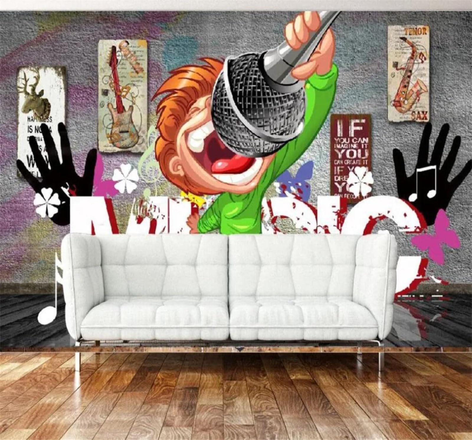 Tzxztt 430Cm×300Cm(B×H) Retro Cartoon Nostalgic Music Bar Modern 3D Wallpaper Premium Textured Silk Neutral Tones Material Ideal For Living Room Bedroom-430Cm×300Cm