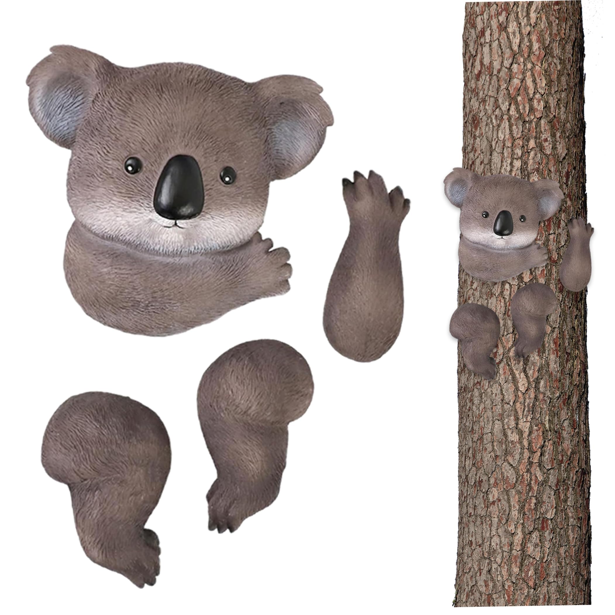 Monetais Koala Sculpture Garden Decor Tree Huggers - Hand-painted Resin Koala Tree Face Decor for Patio Lawn