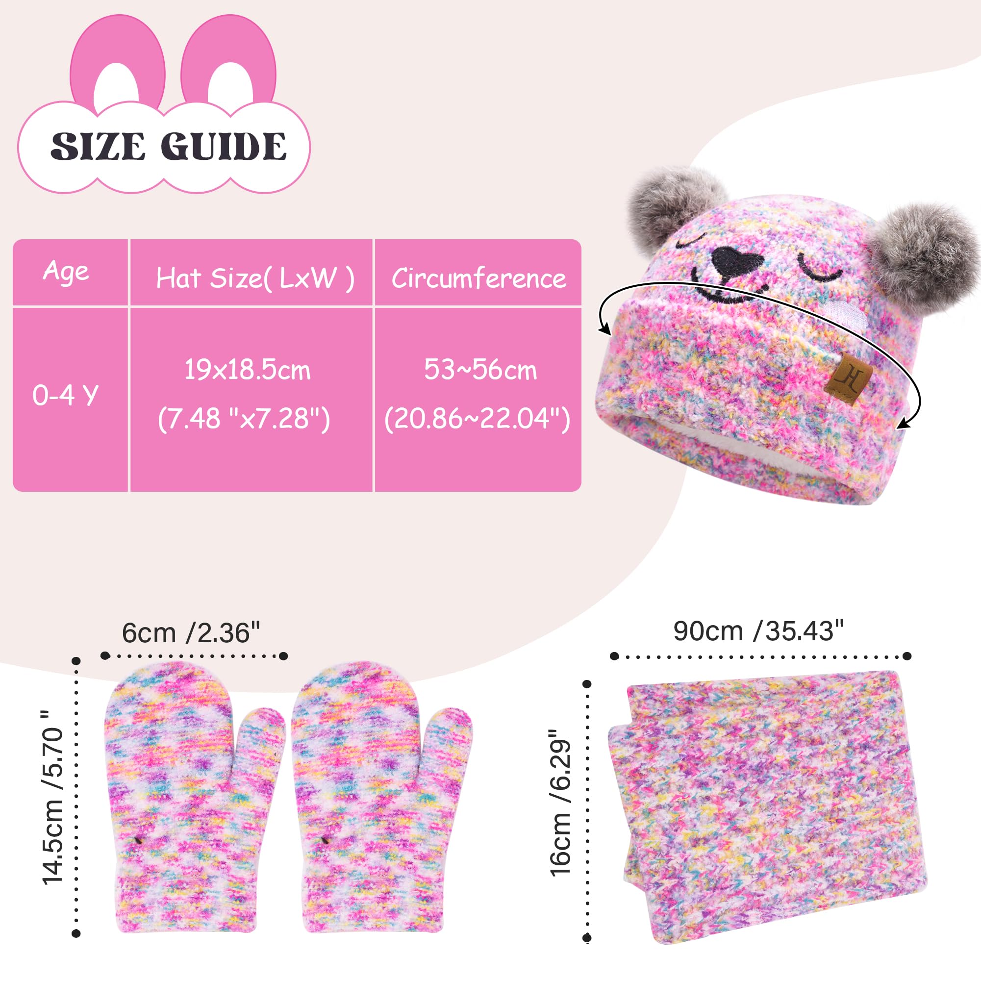 Niños Invierno Gorro Pompon Guantes Bufanda Conjunto Manoplas con Forro Polar Regalo Bebe para 0-8 Años Niña Niño