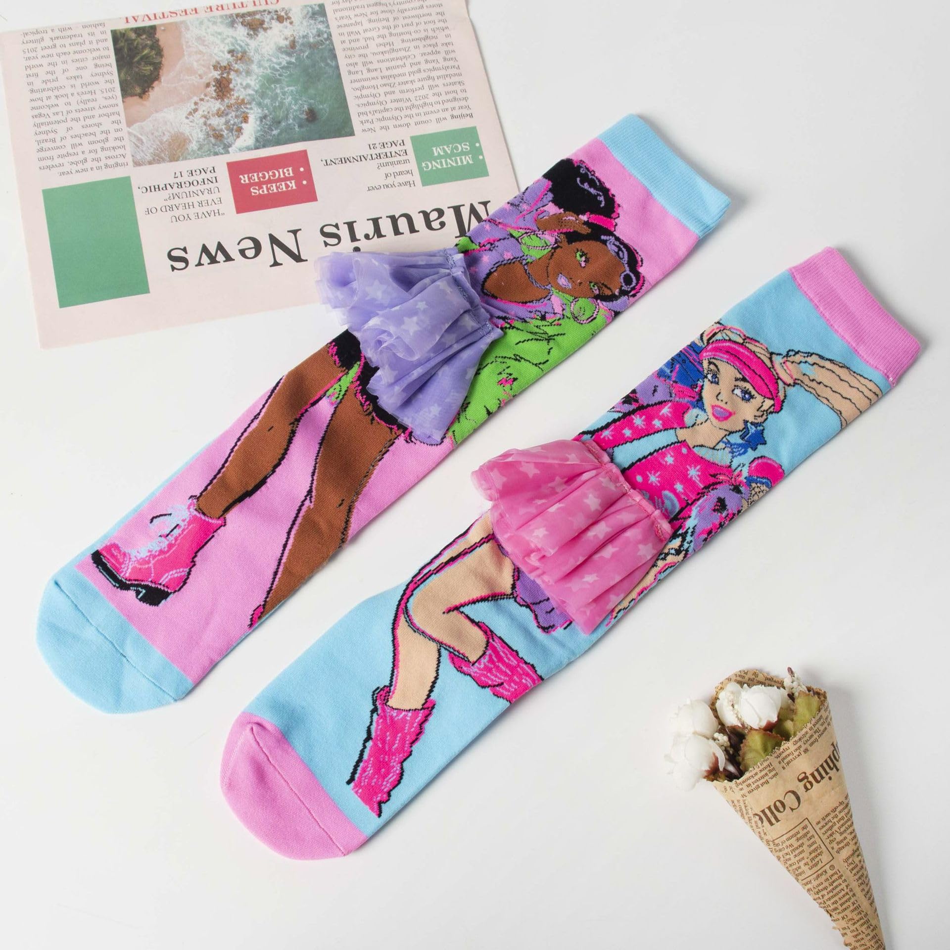 SAMVARDHAN Frock Girl Knee-High Socks 3D Design Printed with Cute Colorful Socks for kids School Girl, Soft,Super Comfortable - Age of 3 to 12 Years - Image 6 thumbnail