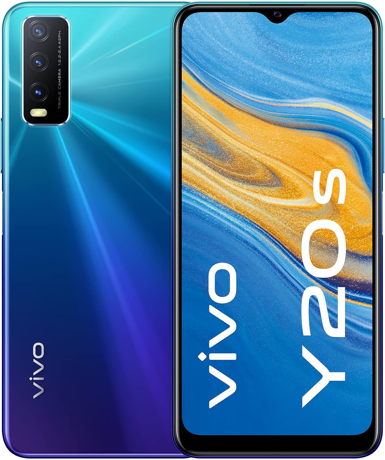 Y20s, Nebula Blue, 4+128GB, 6.51 Inch Halo Fullview HD+ Display, Side Fingerprint and Face Wake, 5000mAh Battery, AI Triple Macro Camera, Sim Free Smartphone, Dual Sim + 2 Year Warranty
