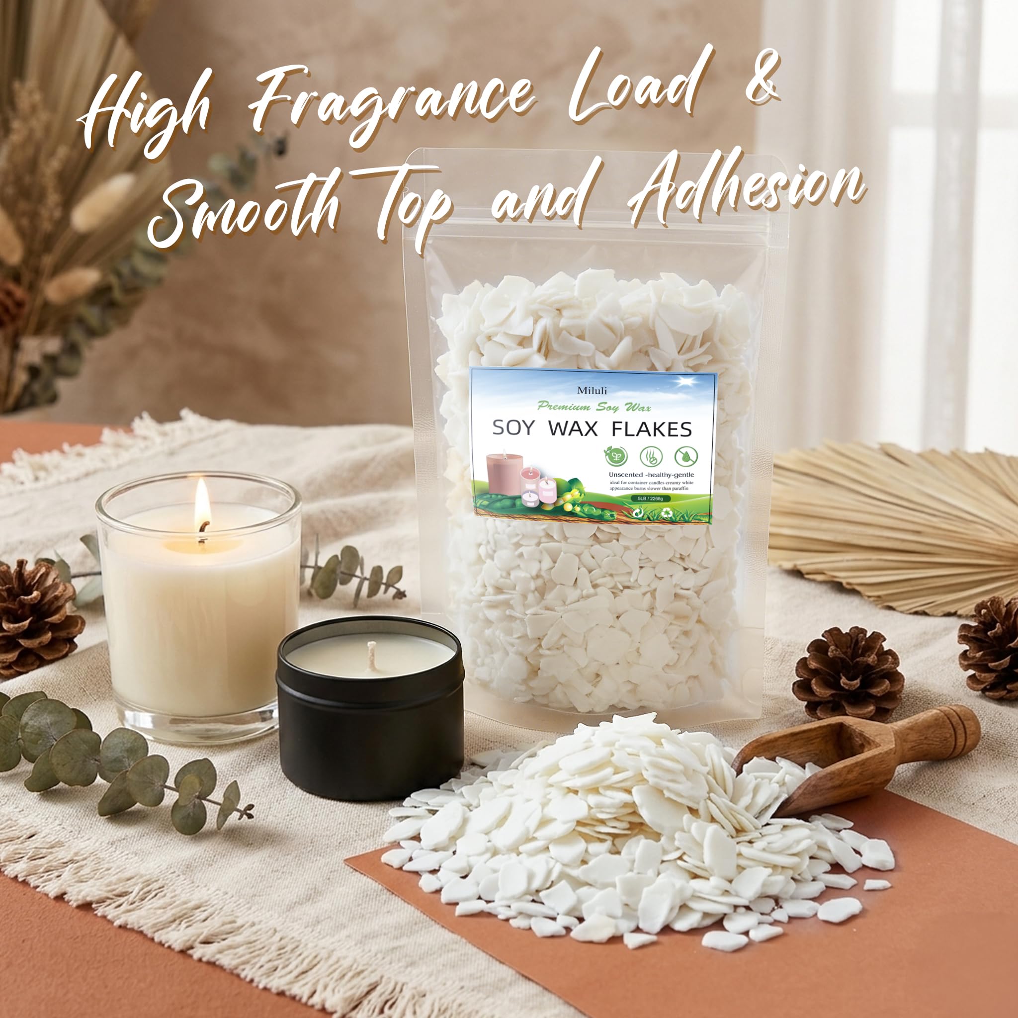Miluli Copos de cera de soja 100 % natural para hacer velas, ecológicos, combustión limpia, suministros de velas de bricolaje, seguros y puros, 5 libras