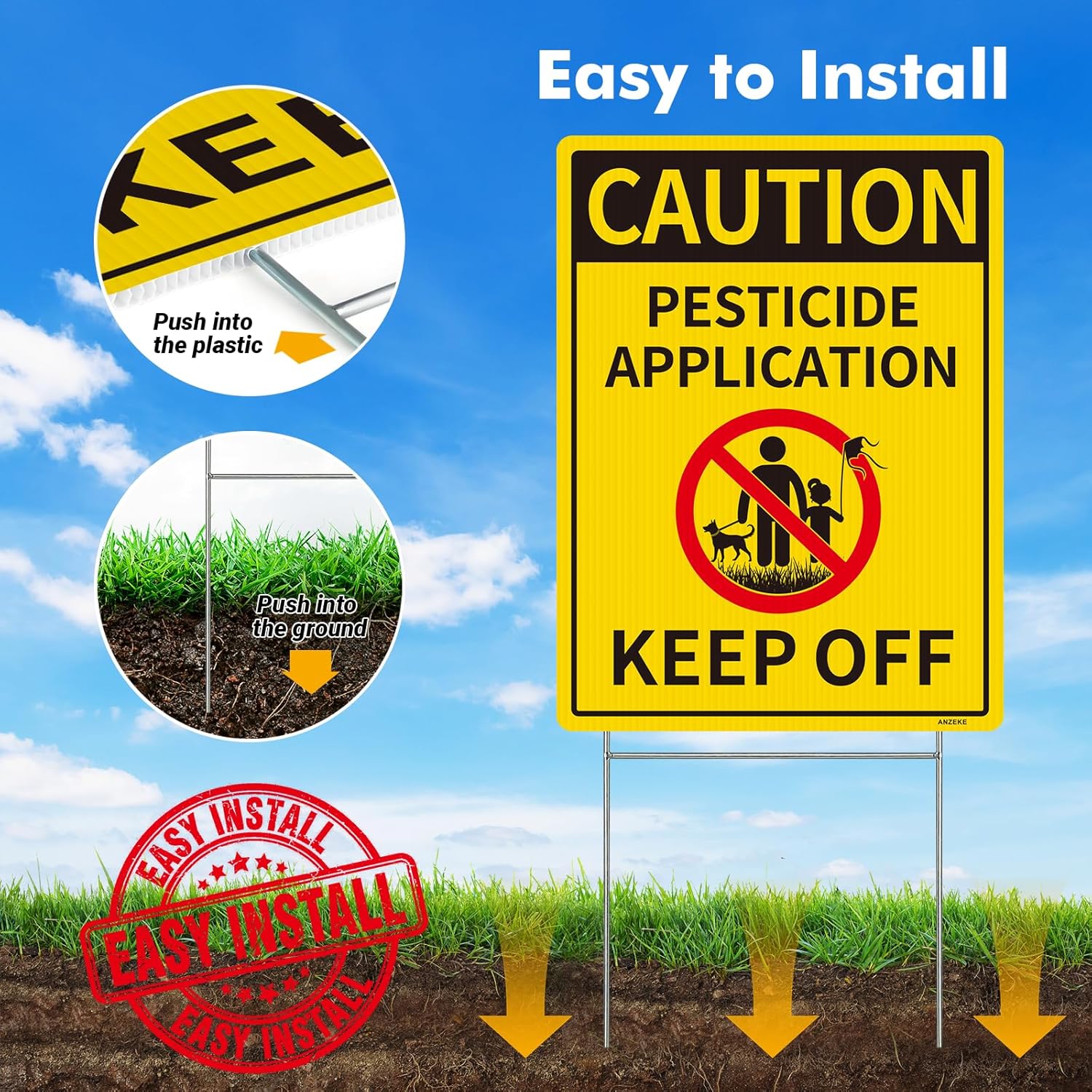 Caution Pesticide Application Keep off Yard Sign with Metal Stake Set, 2PC-12.6"x9.5" Commercial Grade Corrugated Plastic, Double Sided, UV Protected, Weather/Fade Resistant, Easy Installing - Image 4
