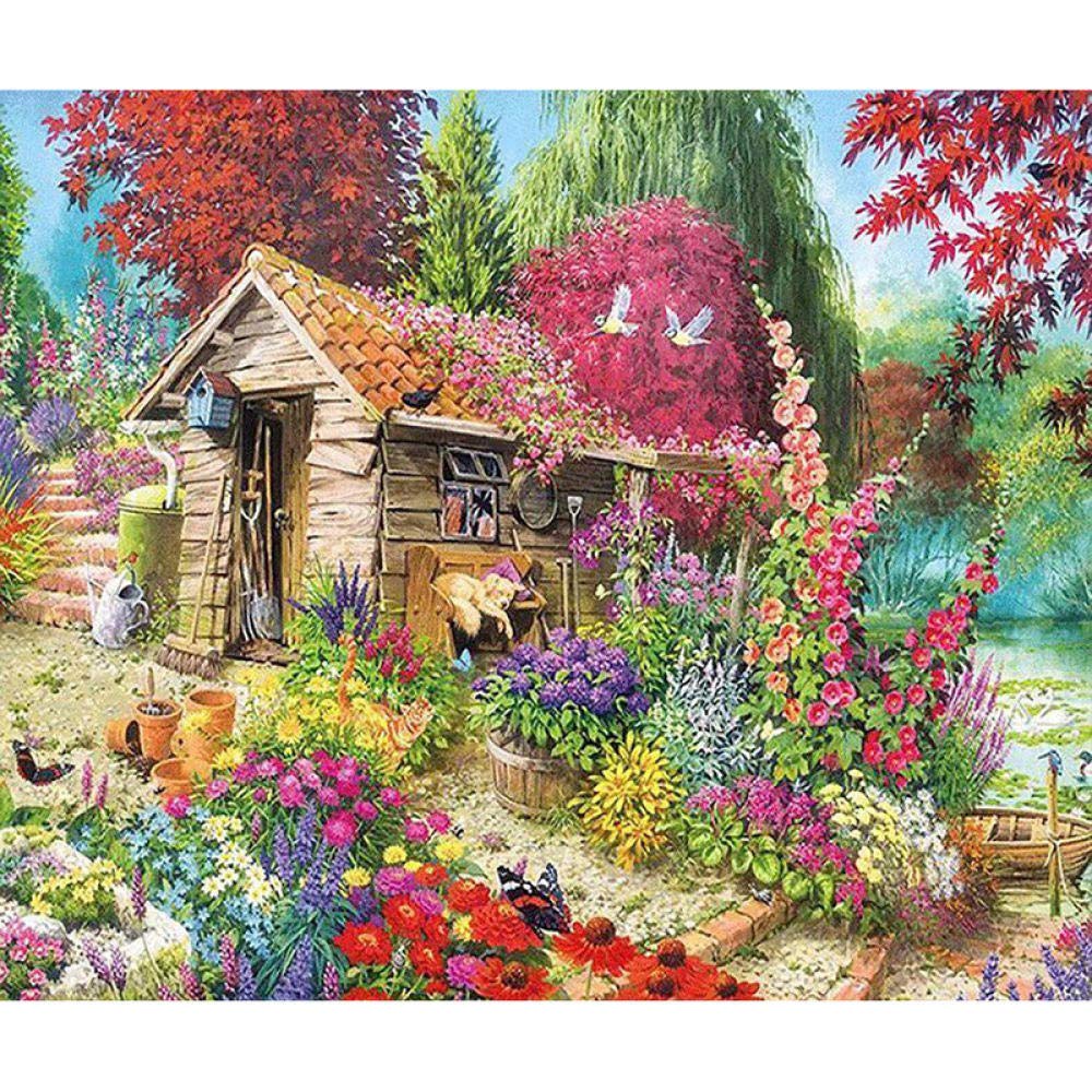 5d diamond Cross Stitch Embroidery Pictures full drill Home Canvas Hut flowers and plants diy painting by number kit for adults kids beginners teens 12x16 inches-frameless