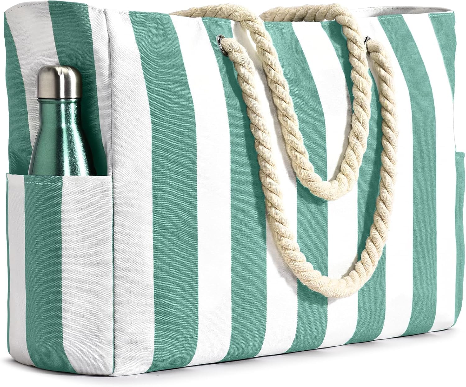 Bolsas de playa para mujer, bolsa de piscina impermeable a prueba de arena, bolsa de playa grande con cremallera a rayas, bolsa de playa verde