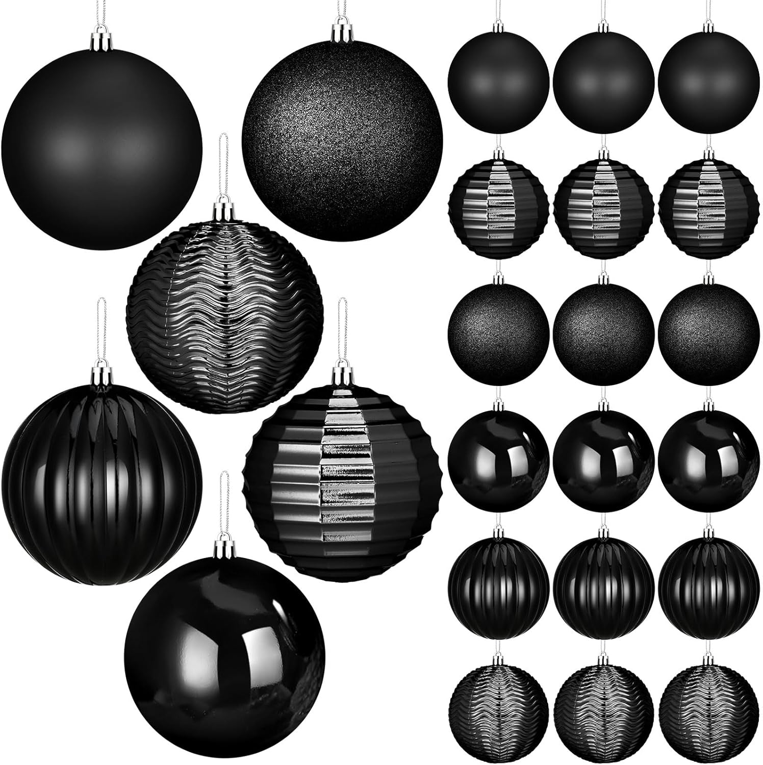 24 Pcs 3.14" Black Large Christmas Balls Ornaments Christmas Tree Decoration Plastic Shatterproof Hanging Ornaments Set for Xmas Wedding Holiday Party Wreath Home Decor