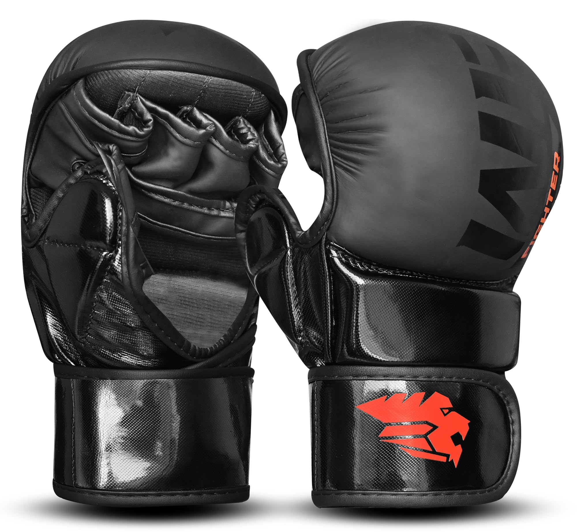 WFX MMA Gloves for Sparring Grappling, Open Palm Half Finger Punch Bag Boxing Gloves Karate Mitts for Men & Women, May Thai Training Gloves for Kickboxing Body Combat (Black, L/XL)