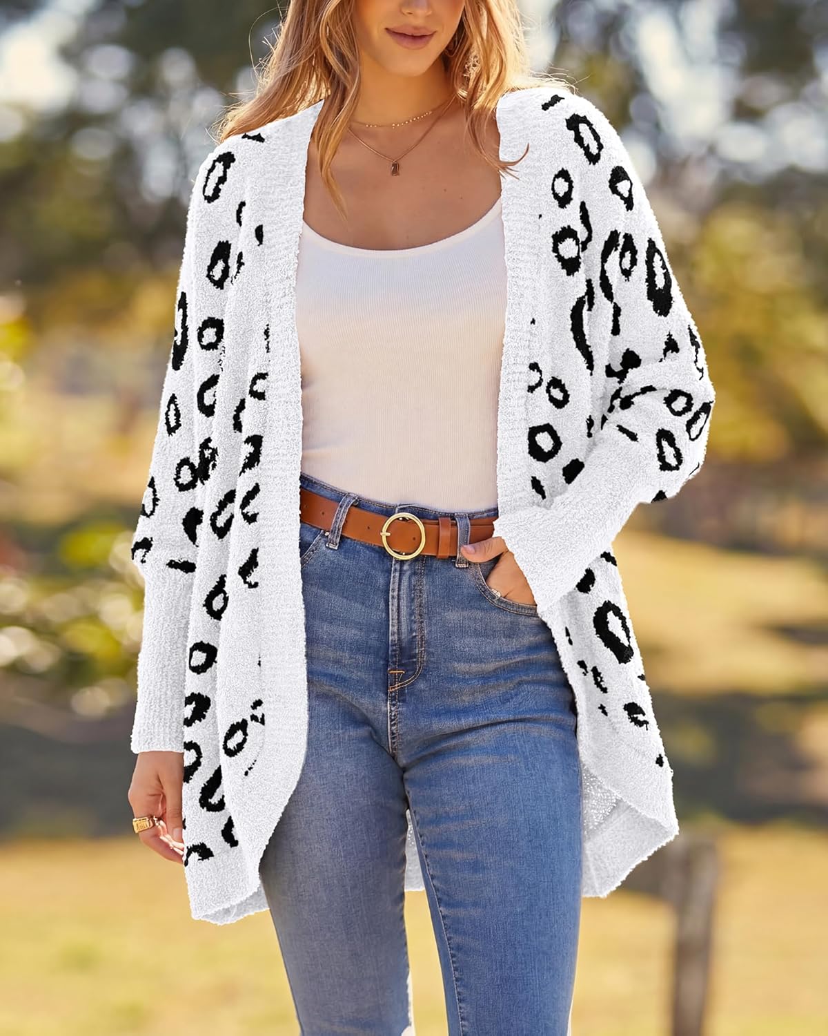 BTFBM Leopard Cardigan for Women Long Sleeve Open Front Cardigans Sweaters Pockets Loose Knit 2026 Fall Spring Outwear - Image 2