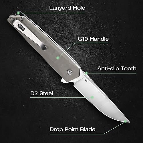 Miniatura 4 de Mossy Oak Cuchillo de bolsillo plegable, hoja de acero D2 de 3.5 pulgadas, mango G10, pequeño cuchillo EDC con clip para cinturón para campamento,