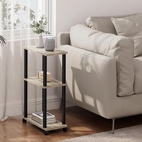 Miniatura 33 de TUTOTAK Mesa auxiliar pequeña y estrecha con estación de carga, juego de 2, mesa auxiliar delgada para espacios pequeños, mesita de noche delgada