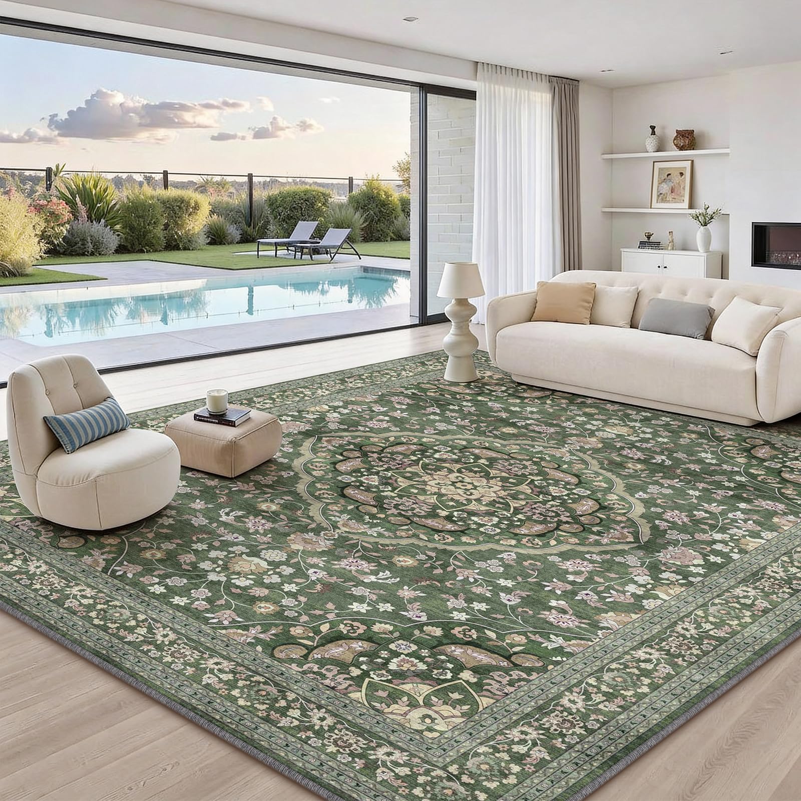 FVVRAX Vintage Large Rugs Living Room 160x230cm Soft Green Rugs for Bedroom â image 1