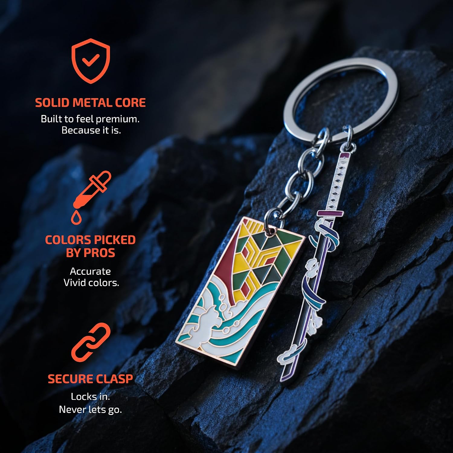 Demon Slayer Gifts, Anime Keychains with Sword & Charm Plate, Gift-Ready Demon Slayer Merch with Protective Case image 4