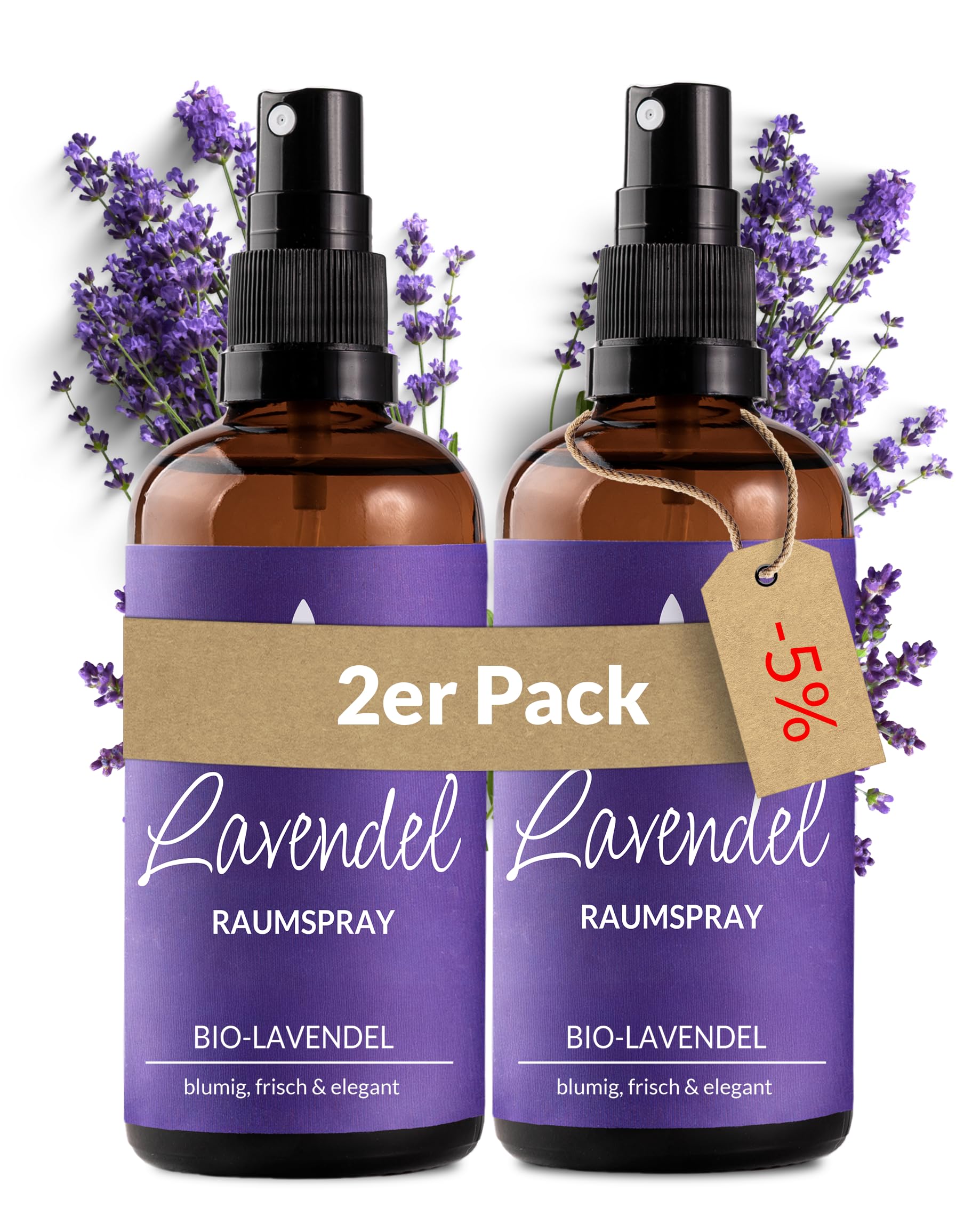 Heldengrün® Lavendelspray "Gute Nacht" [BIO-LAVENDELÖL] Dermatologisch getestet - Lavendelspray für Kopfkissen - Blumig & frisch - Lavendel Kissenspray & Raumspray - 2 x 100 ml
