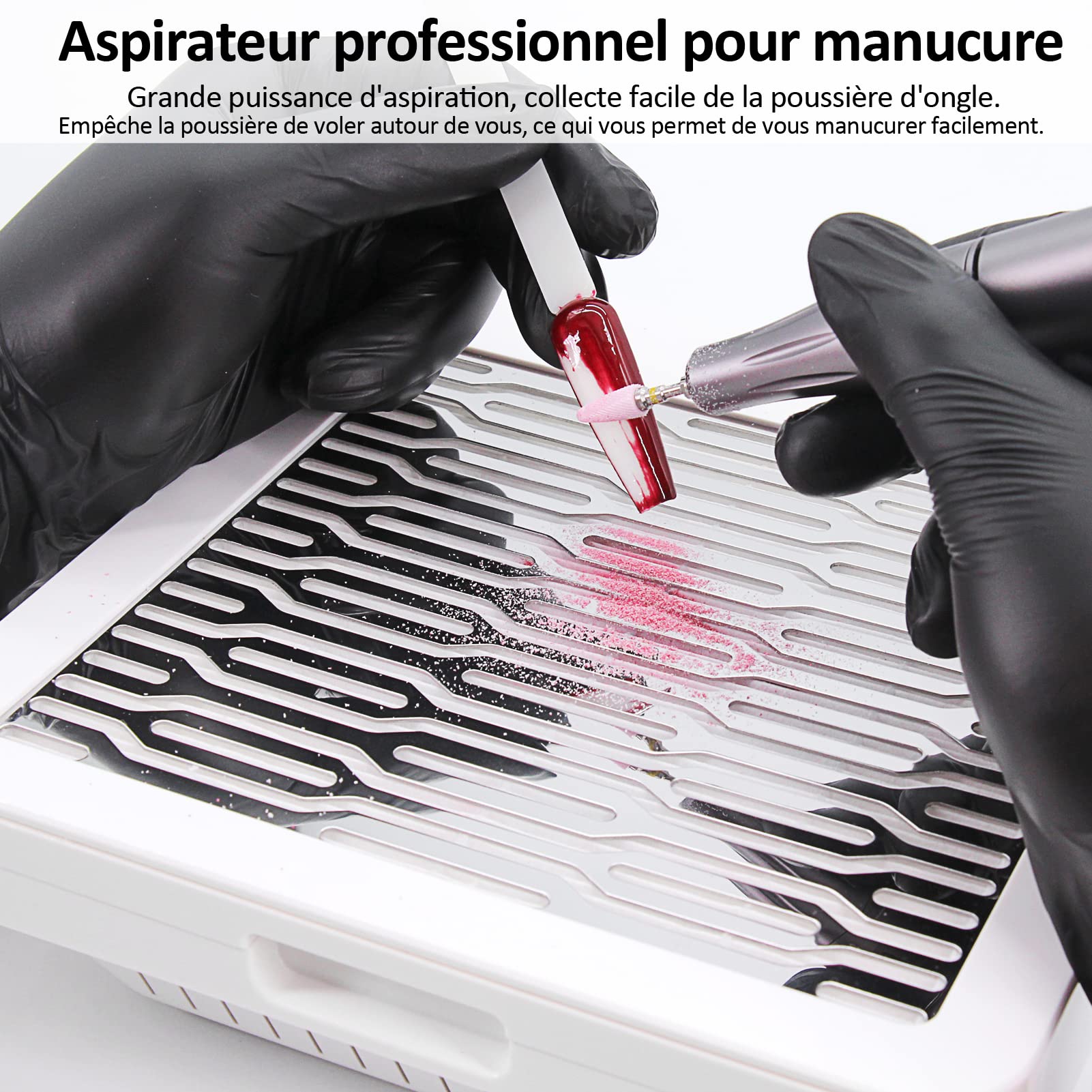 Aspirateur Ongle avec Séchoir à Ongles et Lampe de Bureau, Aspiration Réglable, Professionnelle Onglerie Aspirateur Collecteur de Poussière Ventilateur avec Filtre Remplaçable, NDC6
