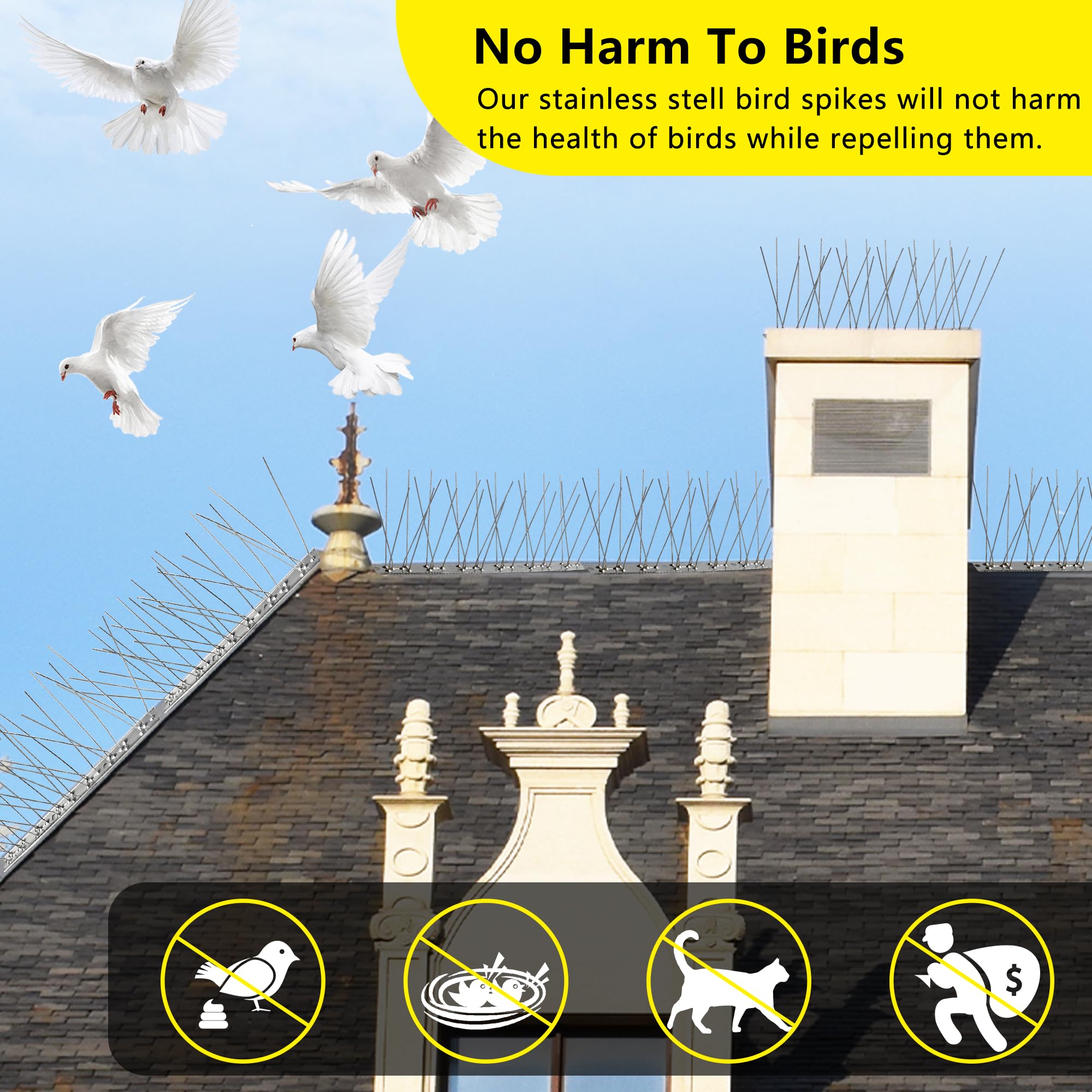 KOKMEYA Bird Spikes 16.4FT, 304 Stainless Steel Bird Deterrents Spikes for Outside to Keep Birds Away Bird Scare Devices Outdoor 20Pcs - Image 4