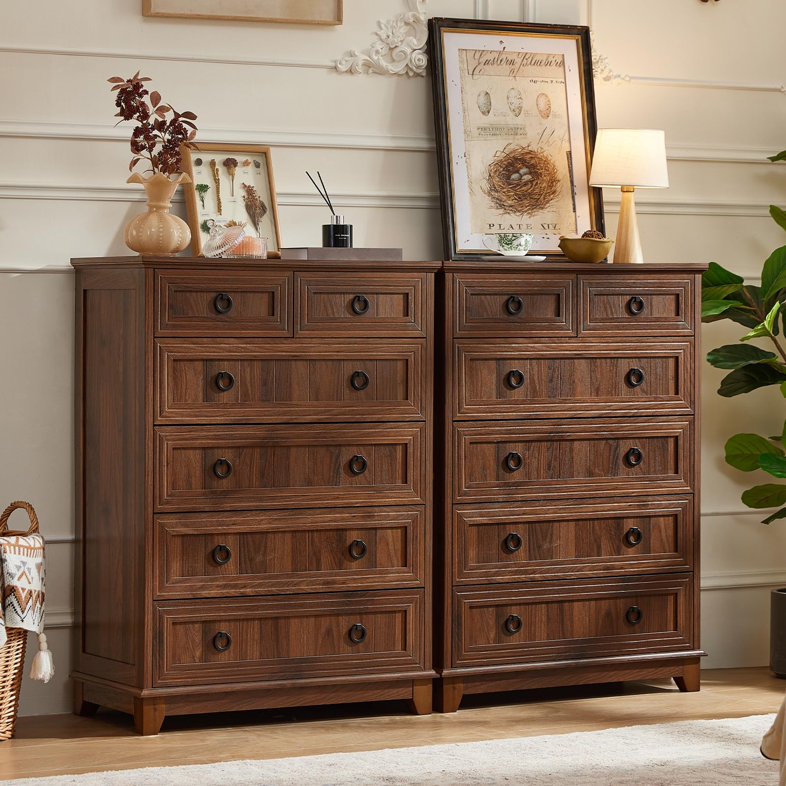 Joaxswe Farmhouse 6 Drawer Dresser for Bedroom Set of 2