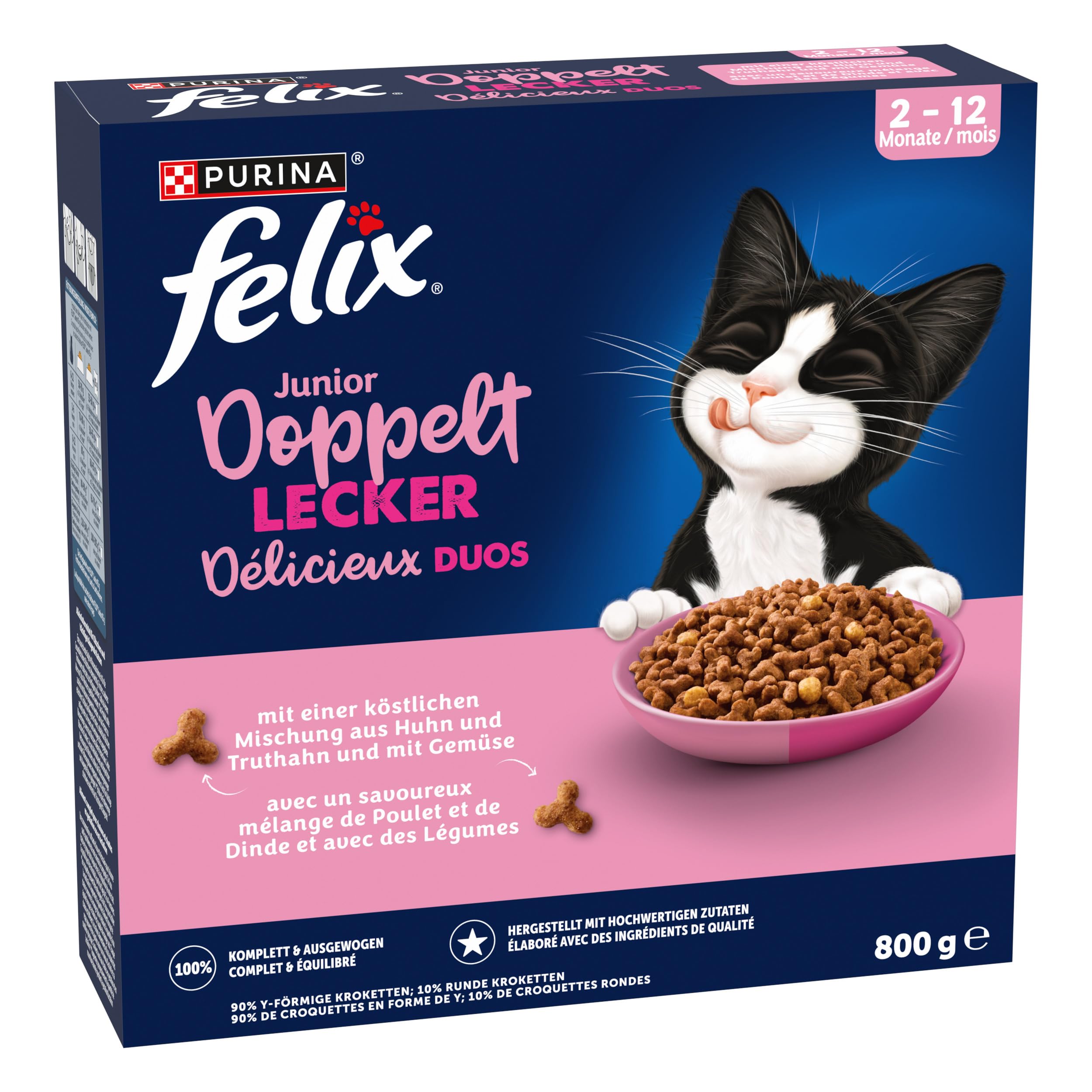 Felix Doppelt Lecker Junior karma dla kotów sucha, z kurczakiem, indykiem i warzywami, 5 sztuk (5 x 800 g)