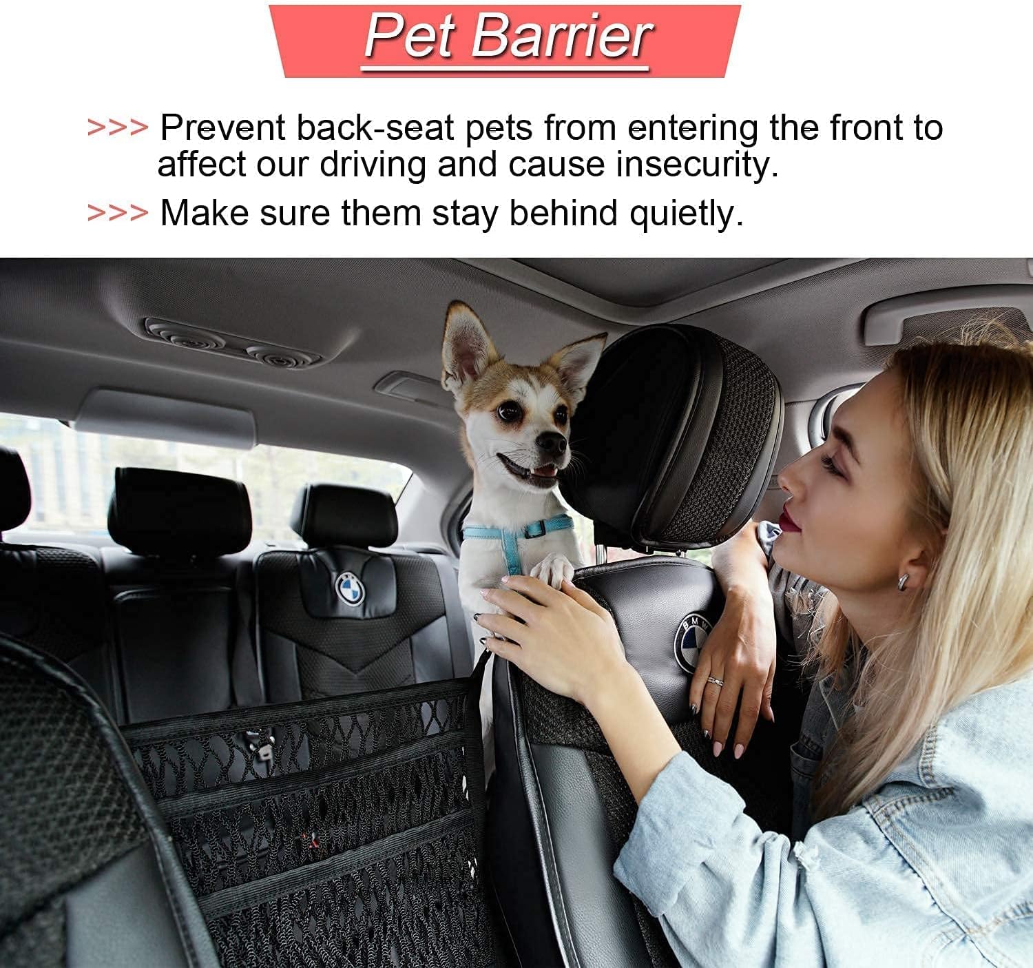 Nomee 3-Layer Dog Car Mesh Organizer, Seat Back Net Bag, Automotive Tissue Purse Holder, Driver Storage Netting Pouch, Driving Safely Pets Barrier