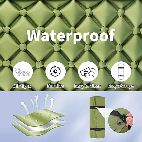 Miniatura 4 de ONTYZZ Almohadilla de dormir ultraligera inflable con bomba de pie incorporada, almohadilla de aire compacta y duradera para acampar para